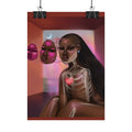 Surreal Afro-Futurist Anatomy Poster — Black Woman with Floating Masks Art Print