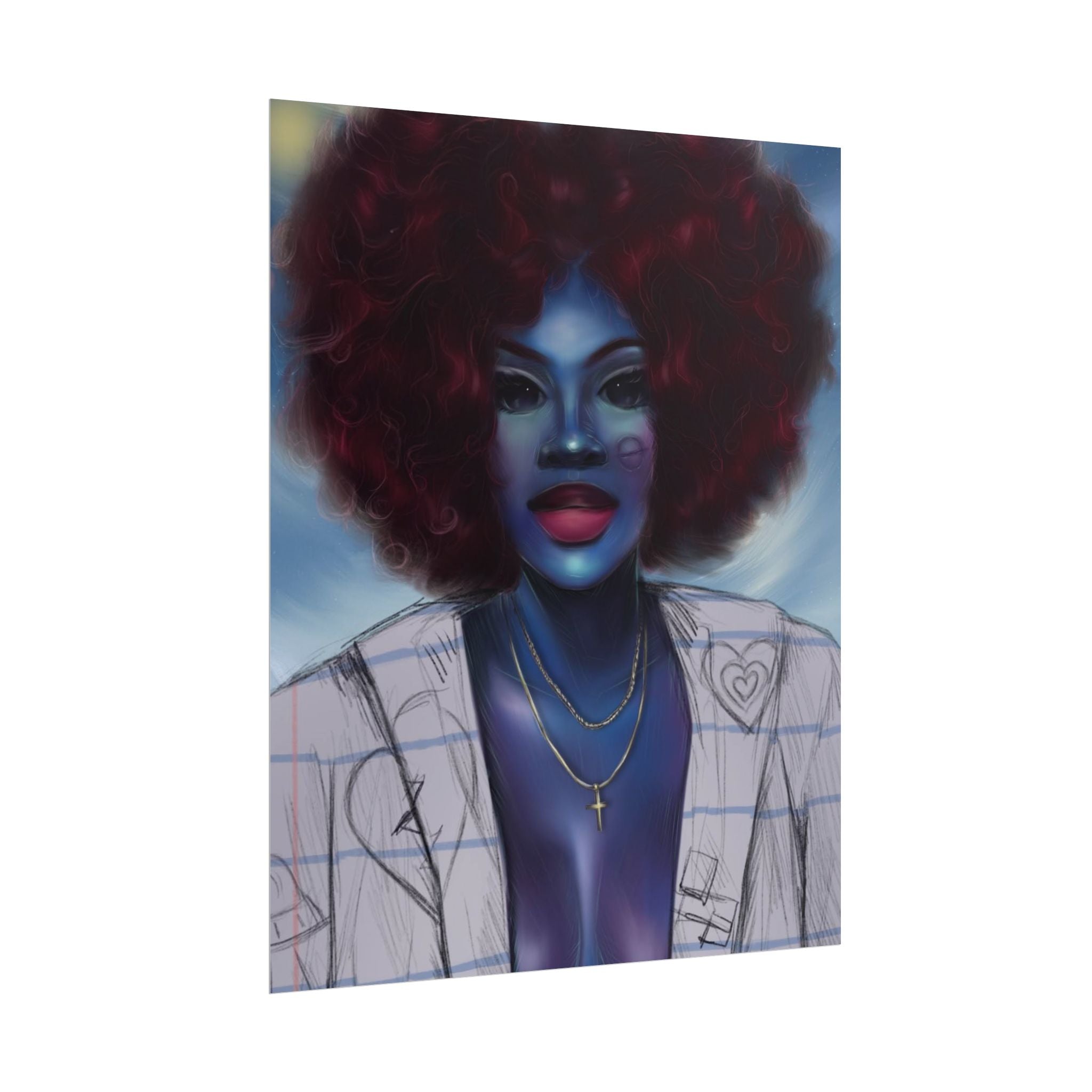 Blue Afro Portrait Poster — Bold Afrocentric Wall Art Print