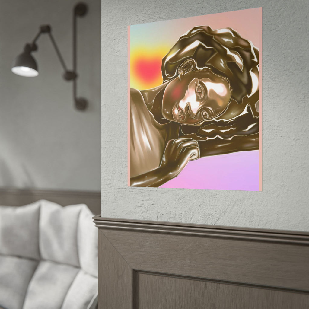 Rolled Art Poster — Golden Afro Portrait on Pastel Gradient