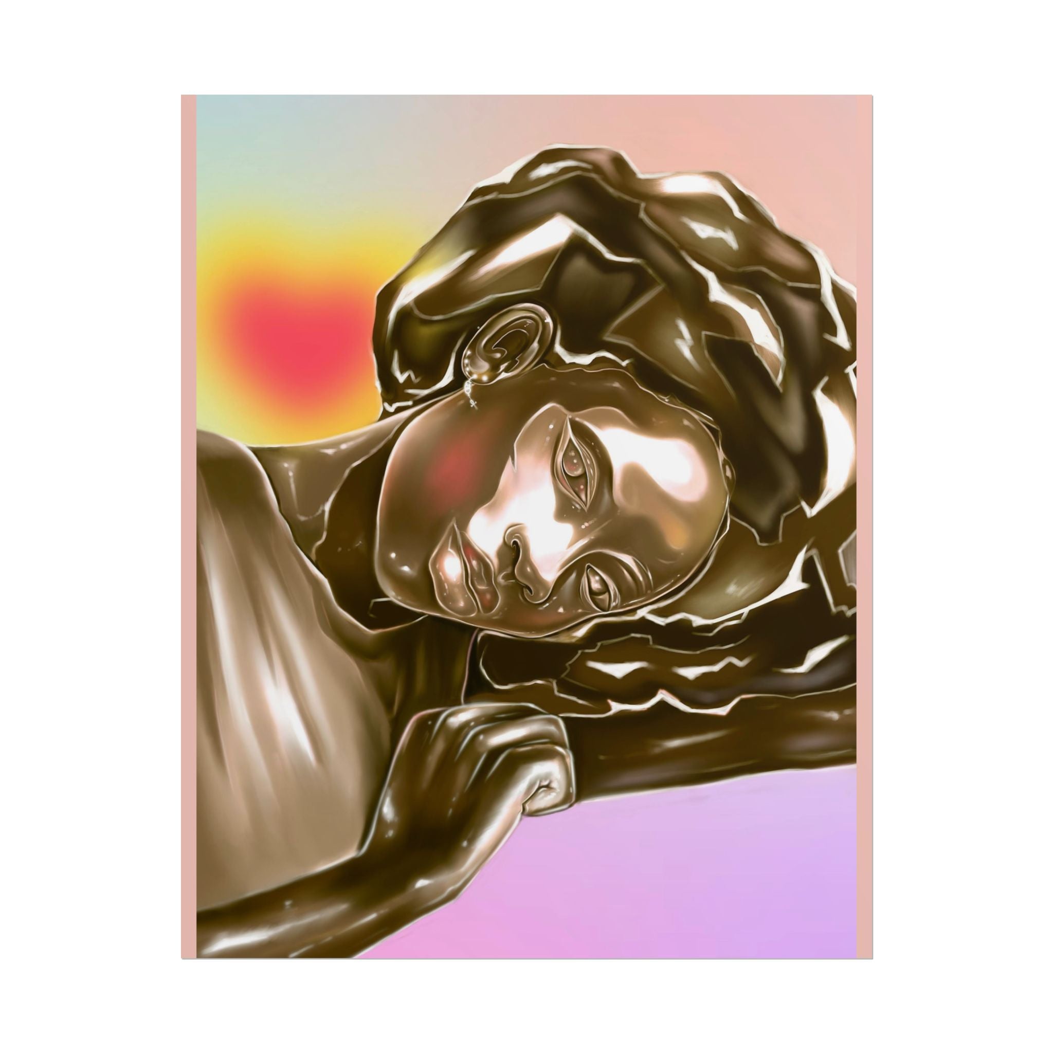 Rolled Art Poster — Golden Afro Portrait on Pastel Gradient