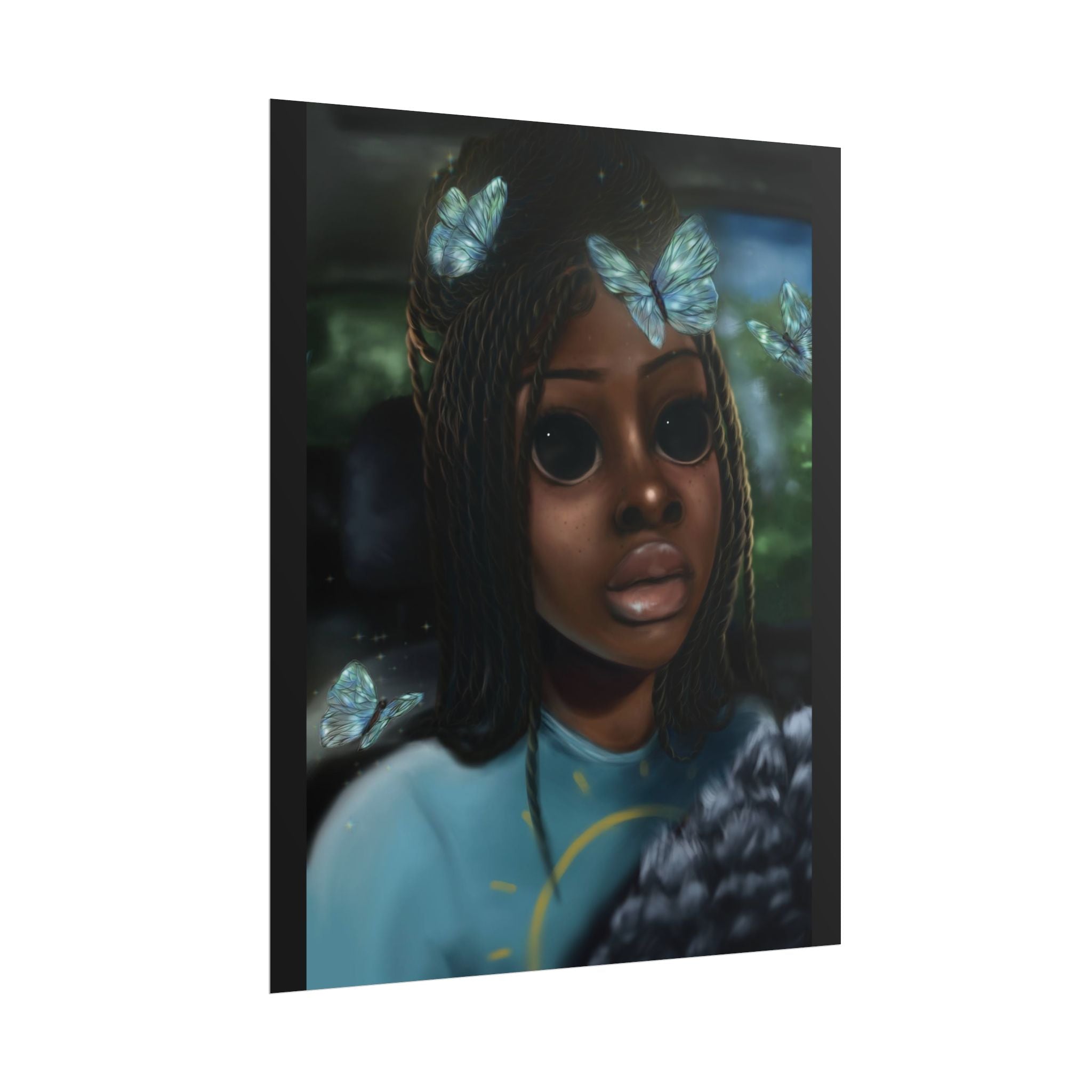 Butterfly Girl Rolled Poster — Surreal Portrait Wall Art