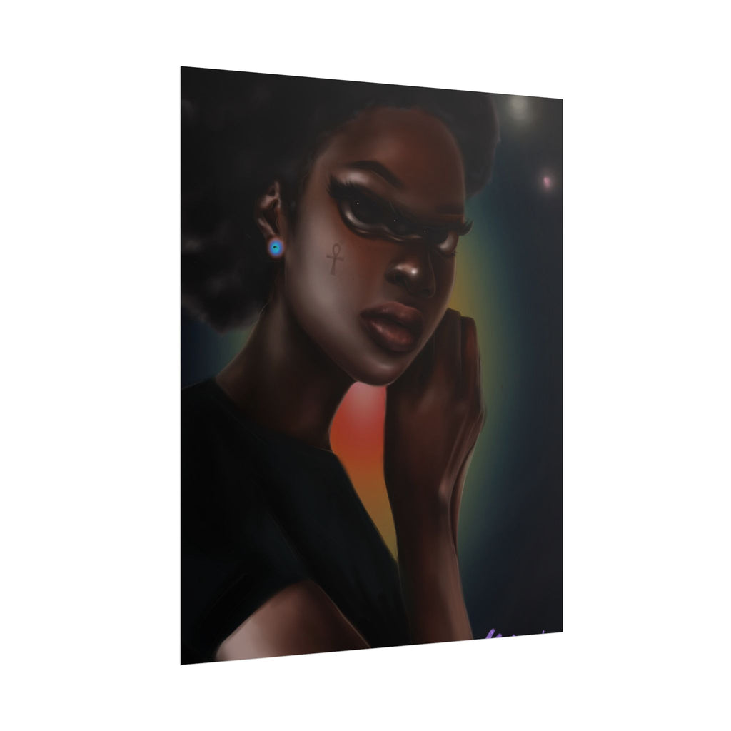 Afrofuturistic Portrait Poster — Moody Black Woman Art Print