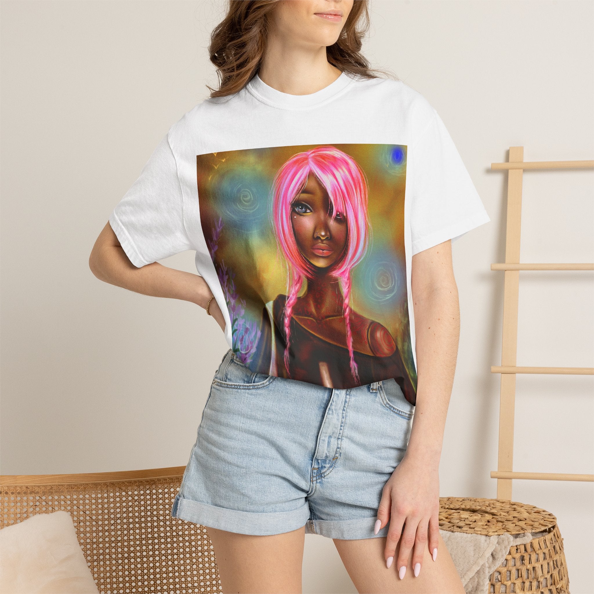 Mystic Pink-Haired Woman Graphic T-Shirt