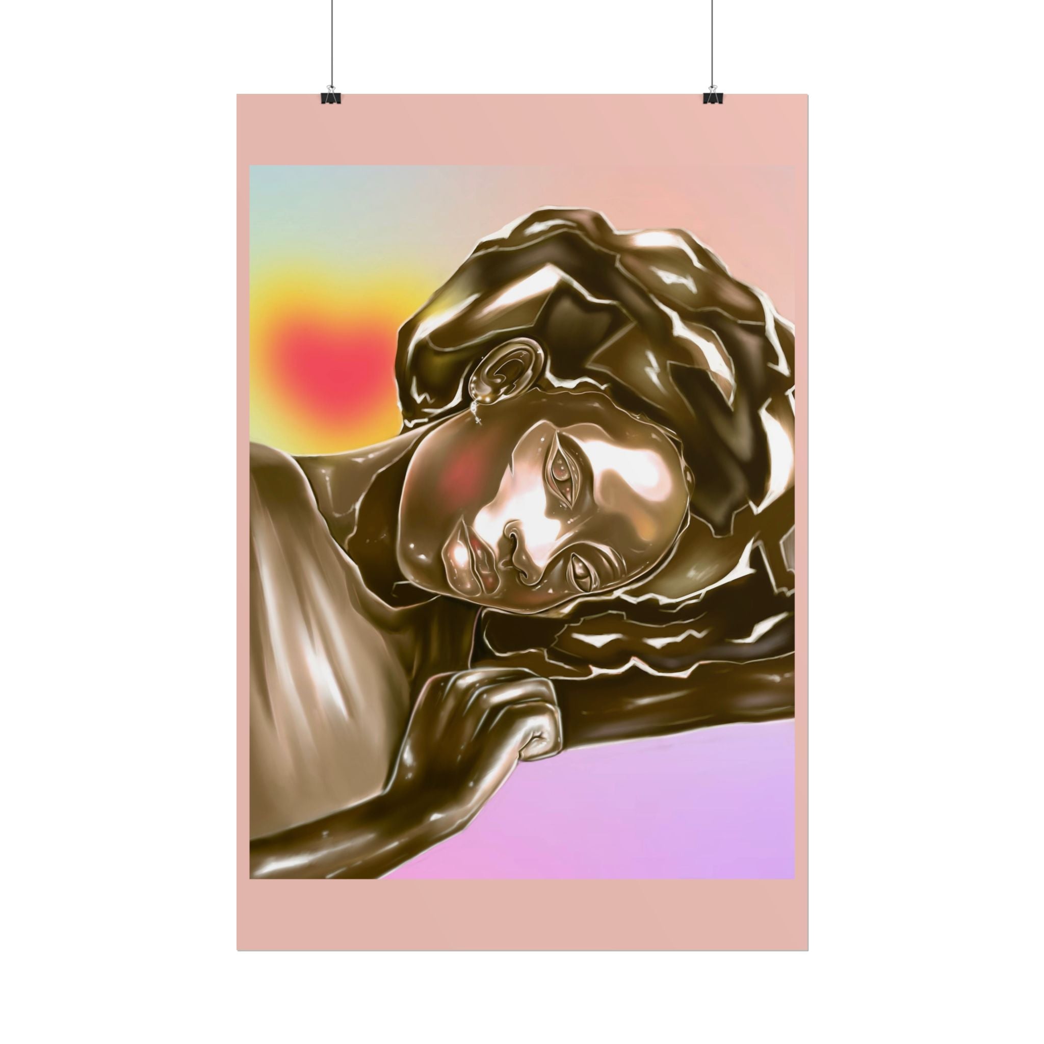 Rolled Art Poster — Golden Afro Portrait on Pastel Gradient