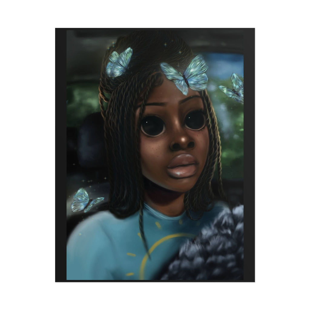 Butterfly Girl Rolled Poster — Surreal Portrait Wall Art