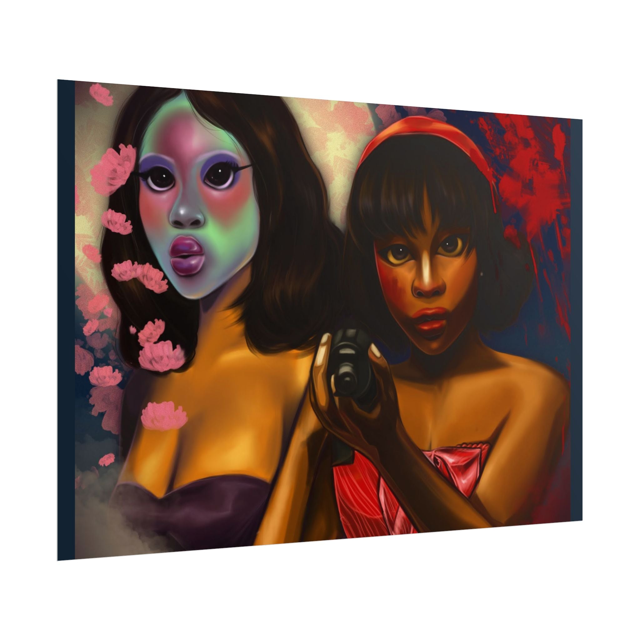 Rolled Poster — Surreal Portrait Duo Art Print (Masked Woman & Camera)