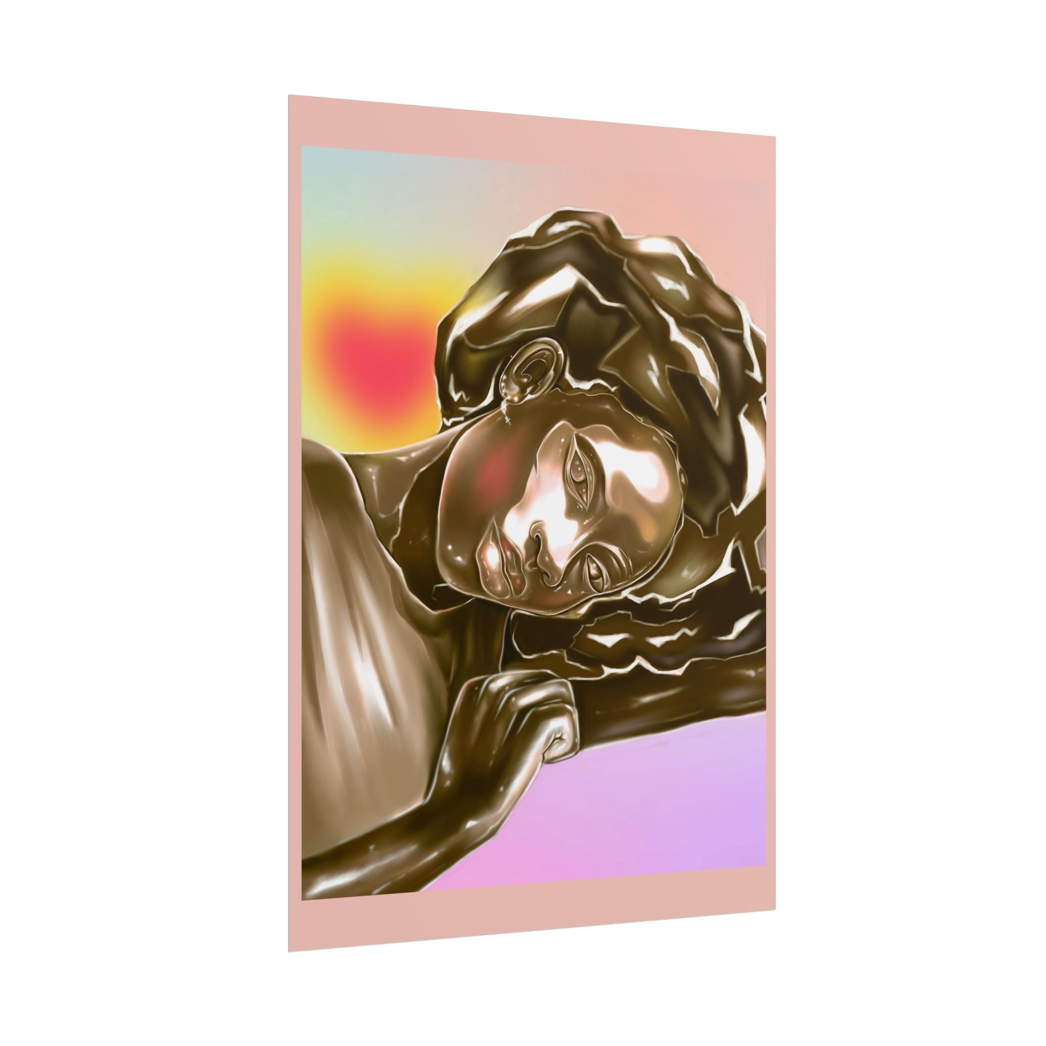 Rolled Art Poster — Golden Afro Portrait on Pastel Gradient