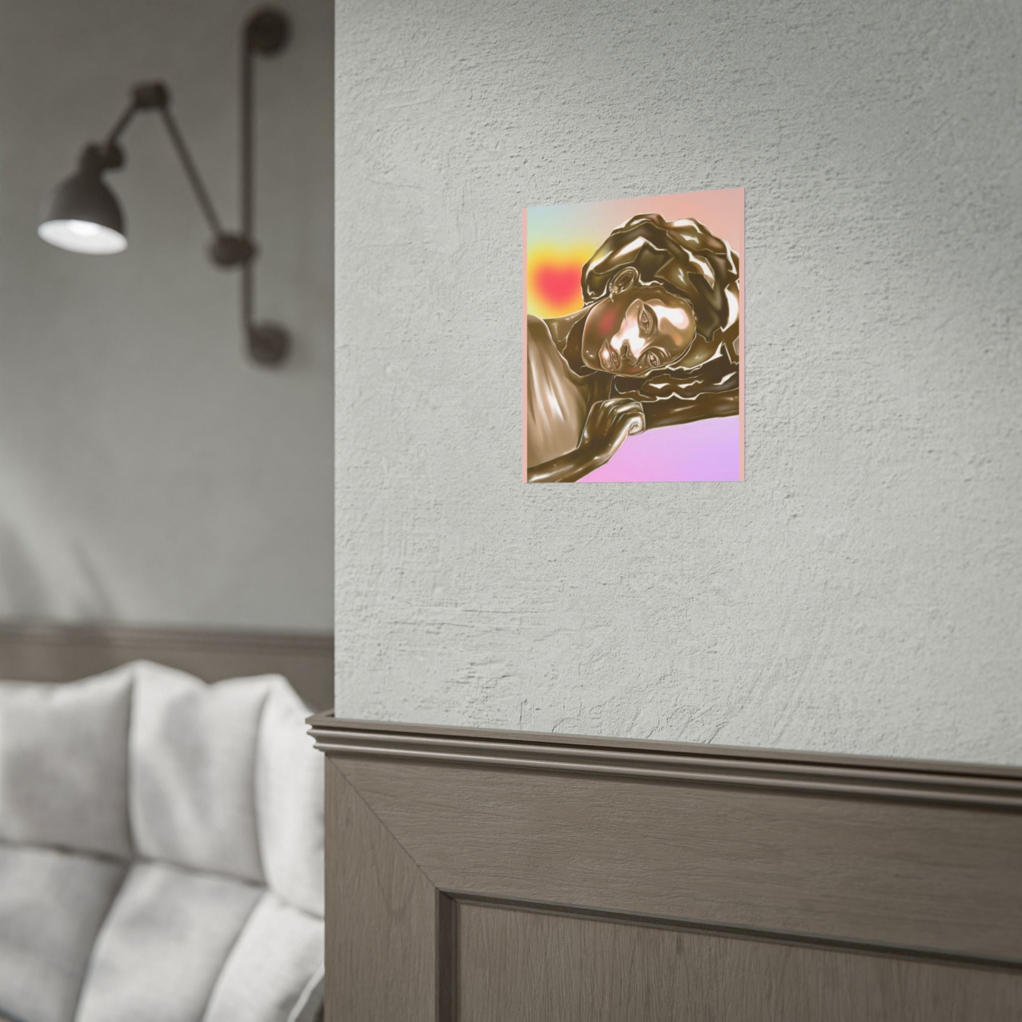 Rolled Art Poster — Golden Afro Portrait on Pastel Gradient