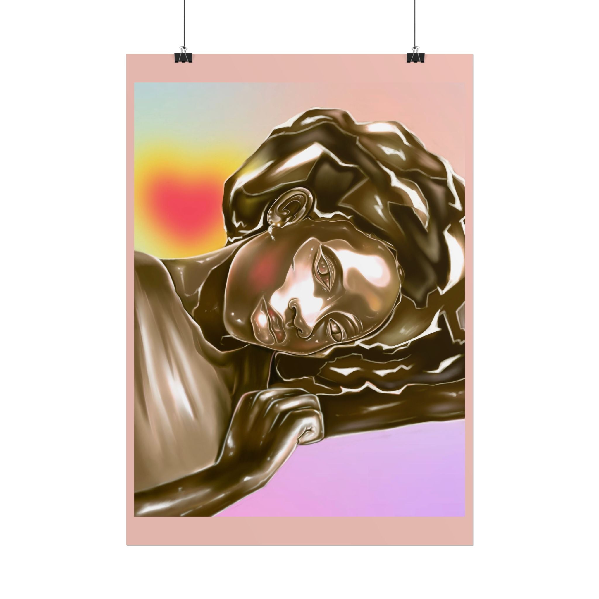 Rolled Art Poster — Golden Afro Portrait on Pastel Gradient