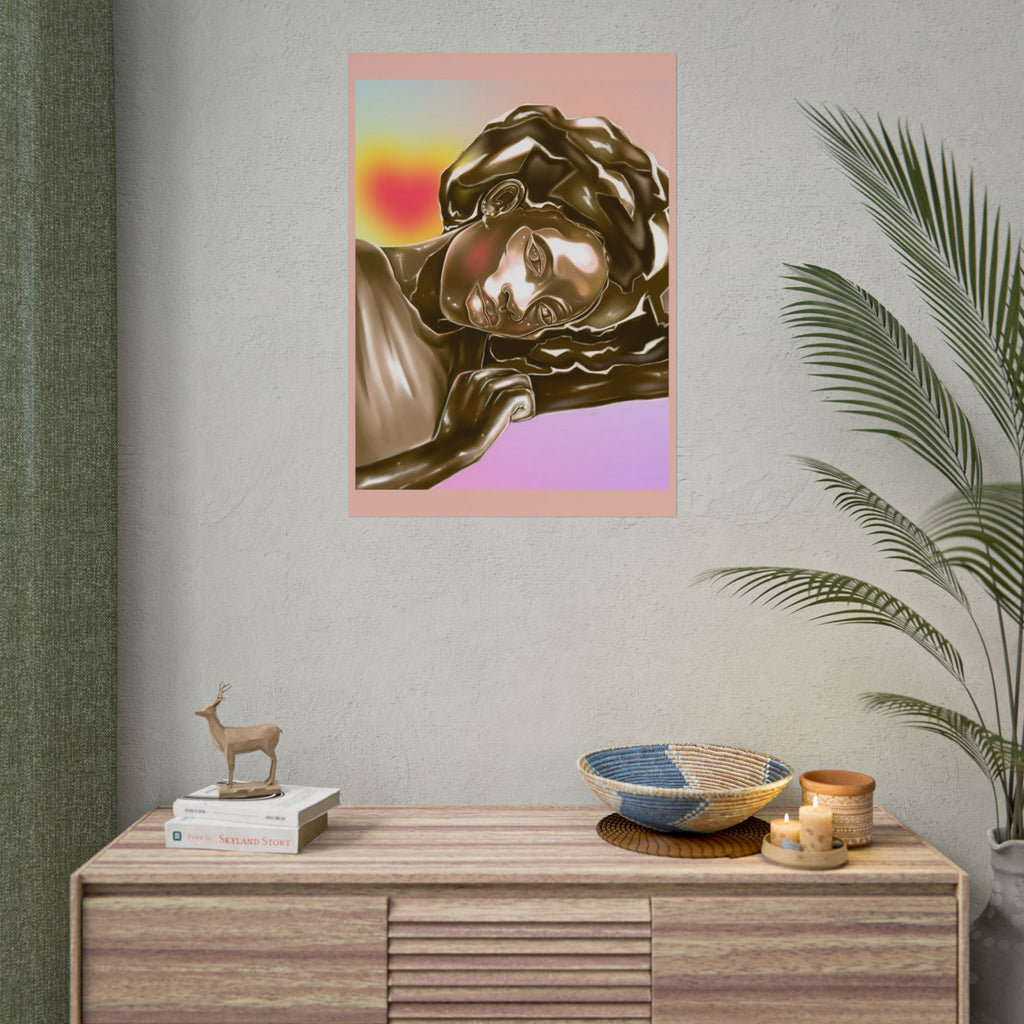 Rolled Art Poster — Golden Afro Portrait on Pastel Gradient