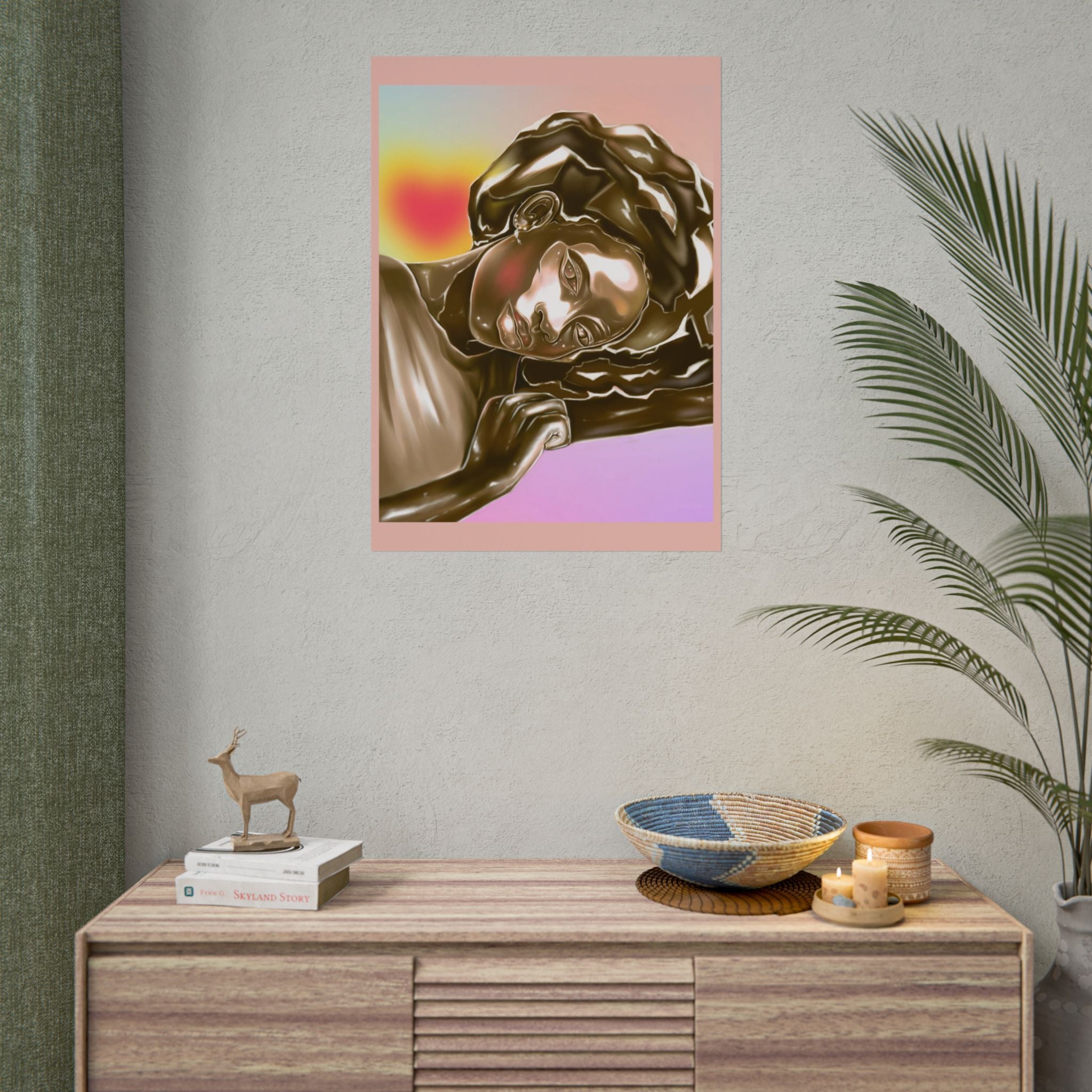 Rolled Art Poster — Golden Afro Portrait on Pastel Gradient