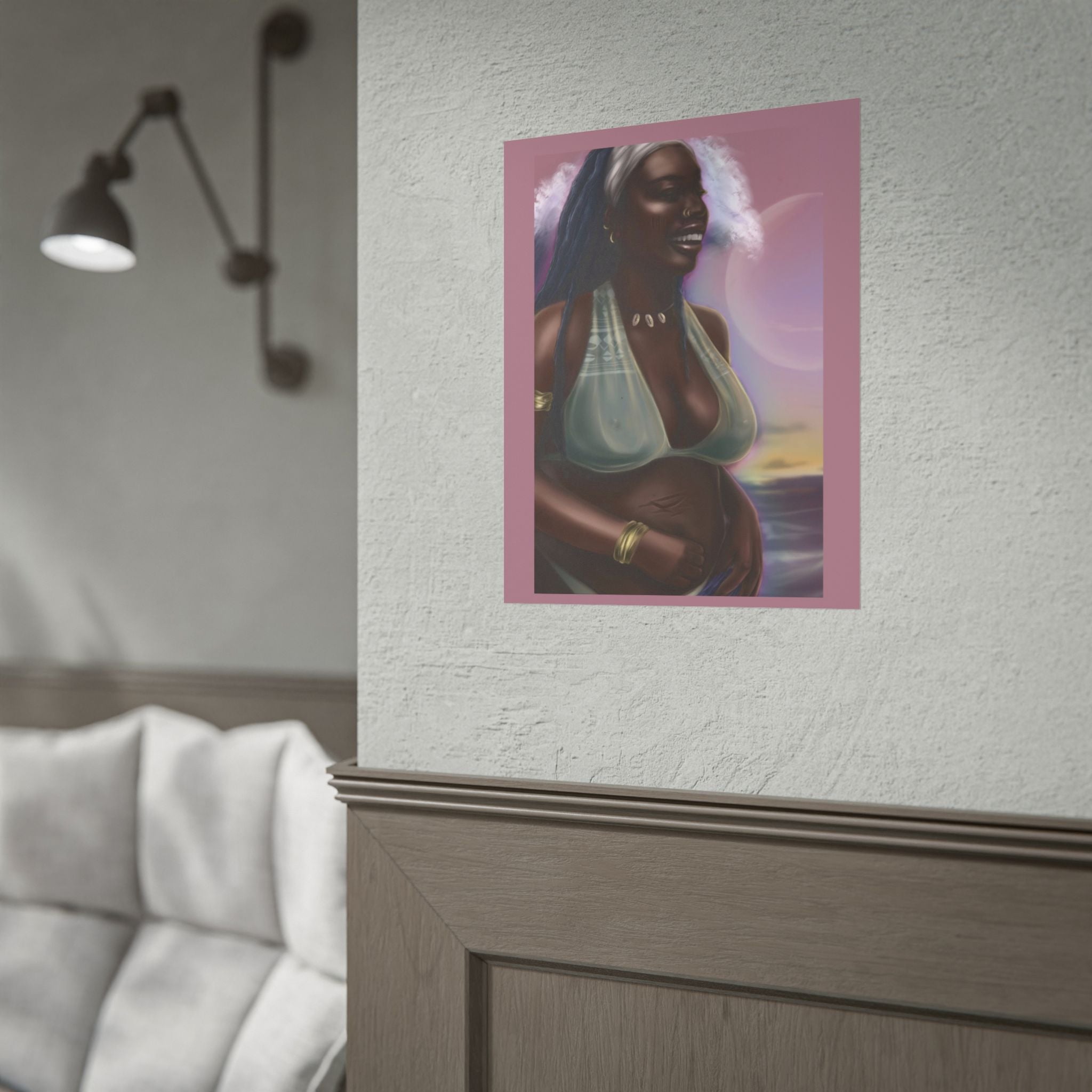 Pregnant Mother Portrait Rolled Poster — Afrocentric Beach Maternity Art Print