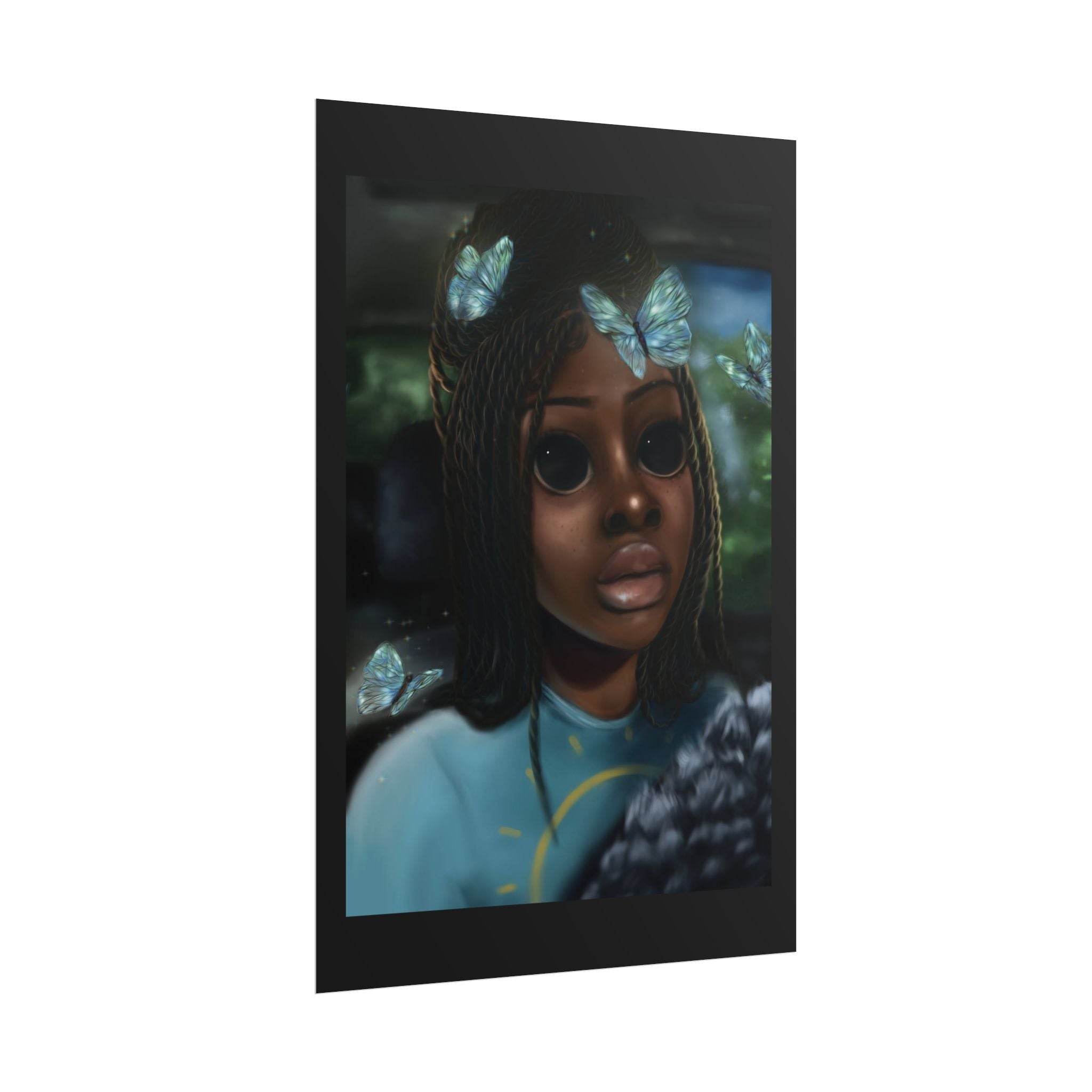 Butterfly Girl Rolled Poster — Surreal Portrait Wall Art