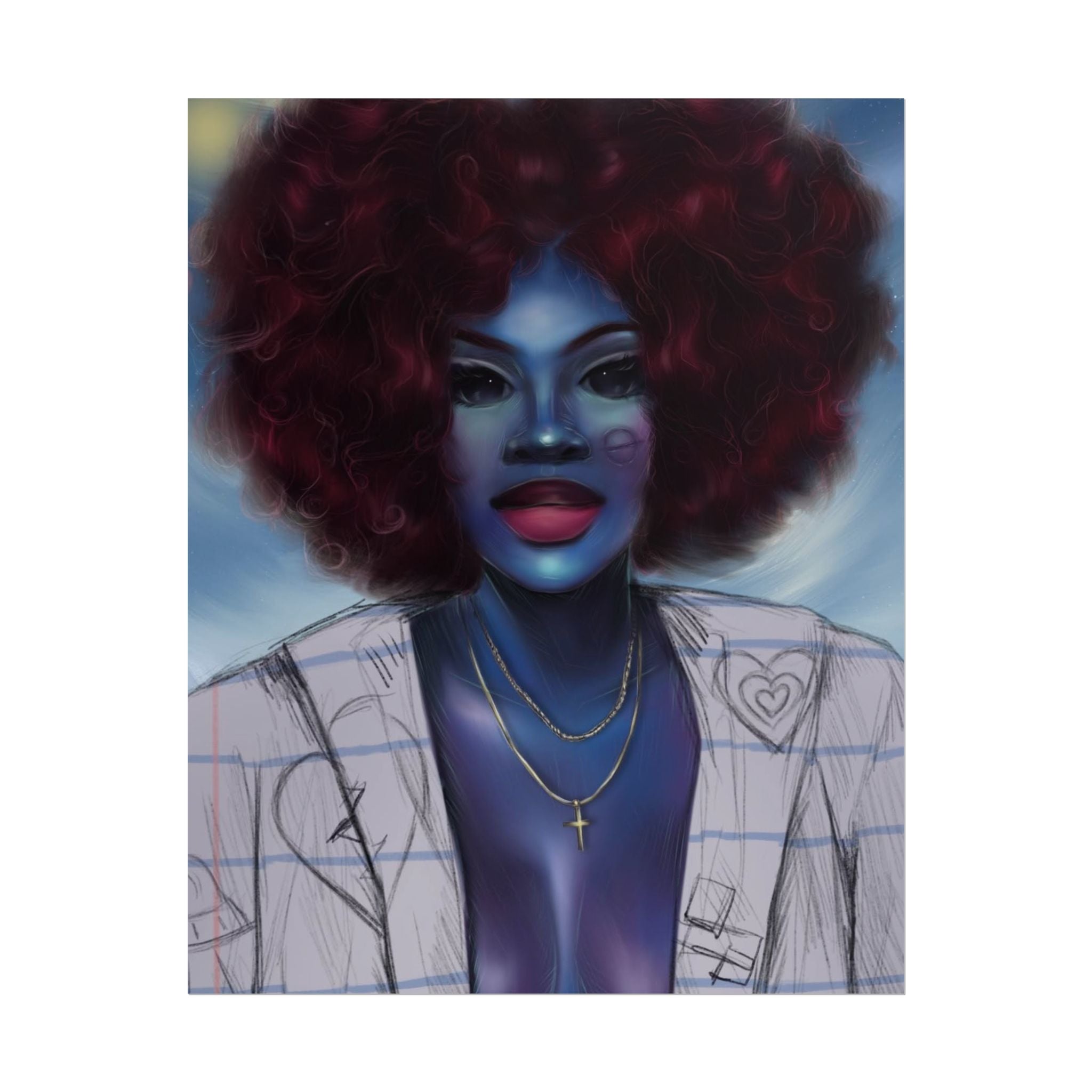 Blue Afro Portrait Poster — Bold Afrocentric Wall Art Print