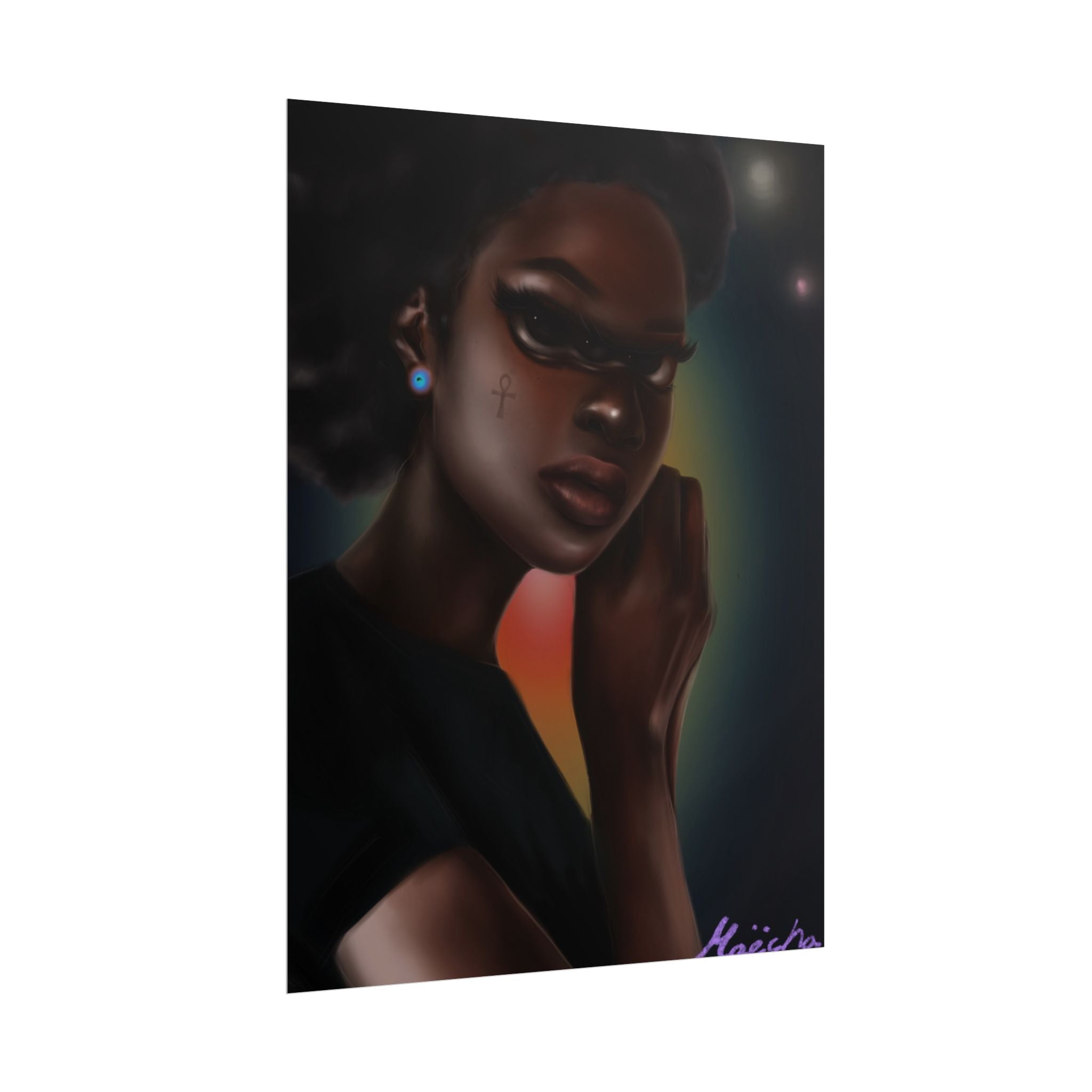 Afrofuturistic Portrait Poster — Moody Black Woman Art Print