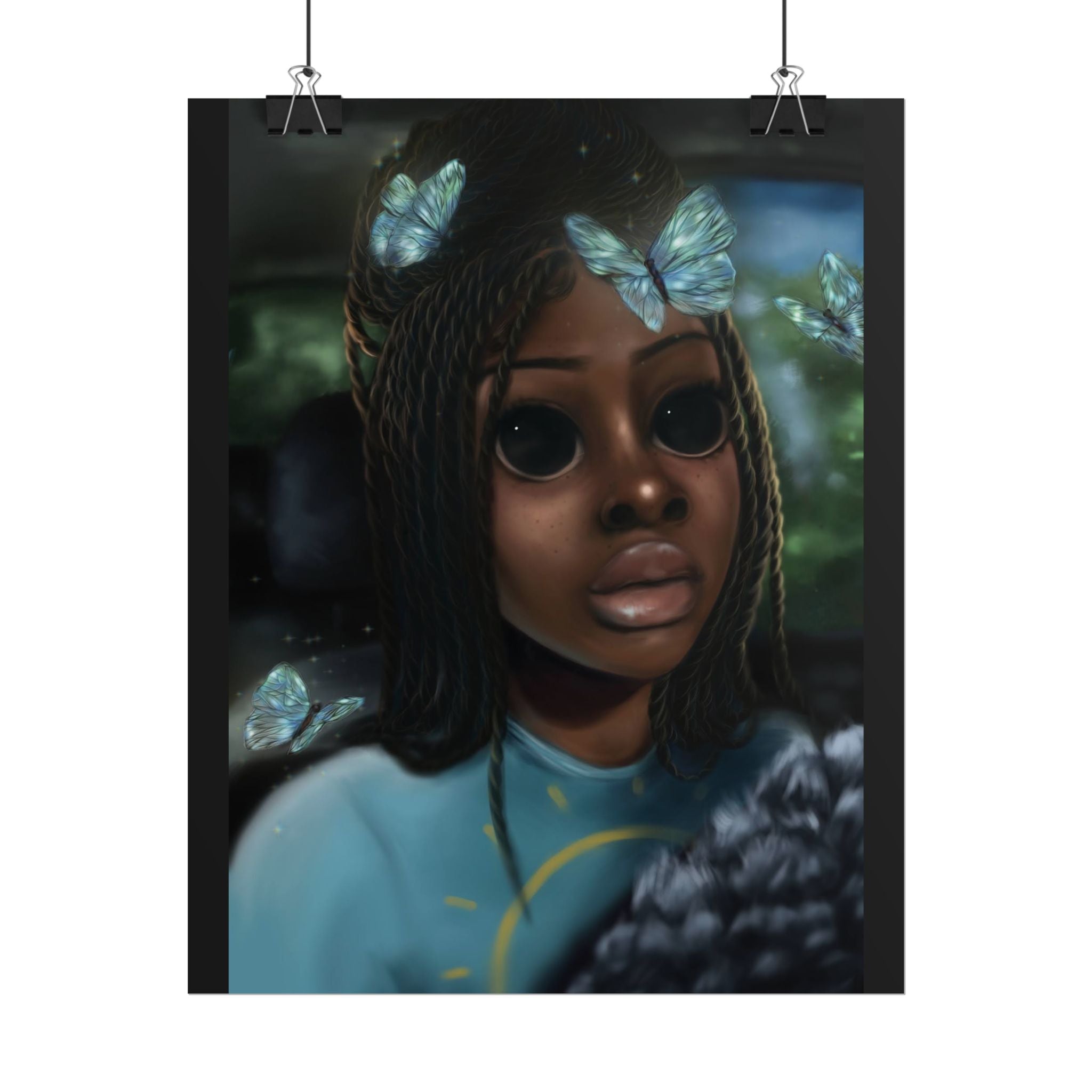 Butterfly Girl Rolled Poster — Surreal Portrait Wall Art