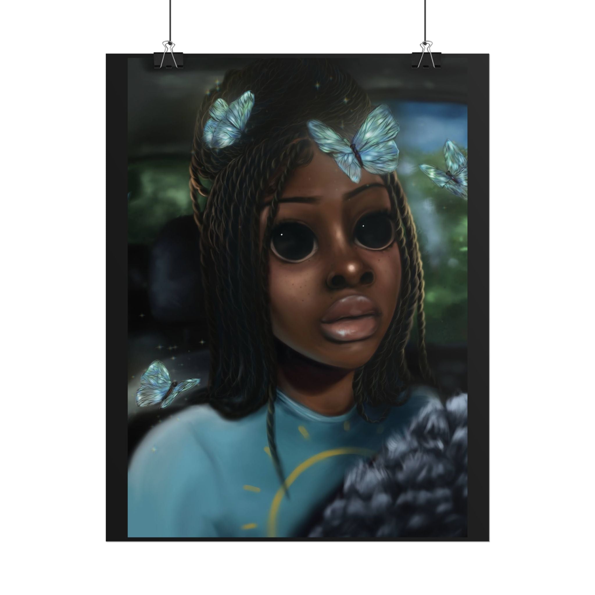 Butterfly Girl Rolled Poster — Surreal Portrait Wall Art