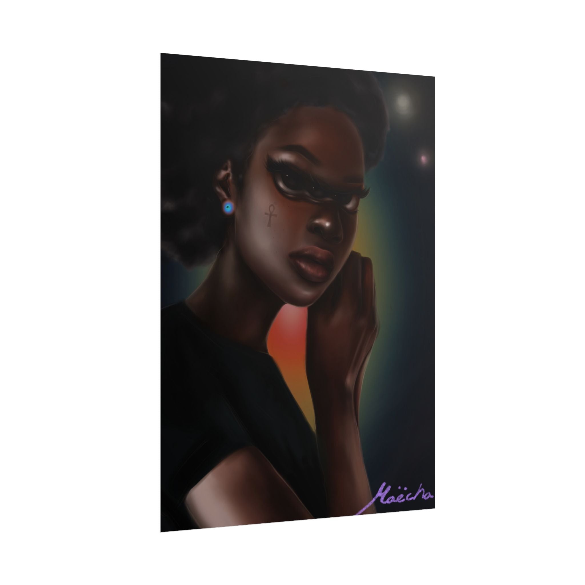 Afrofuturistic Portrait Poster — Moody Black Woman Art Print