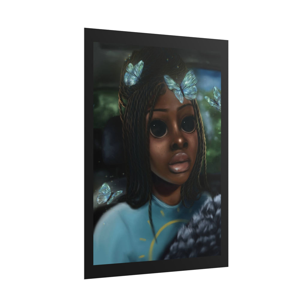 Butterfly Girl Rolled Poster — Surreal Portrait Wall Art