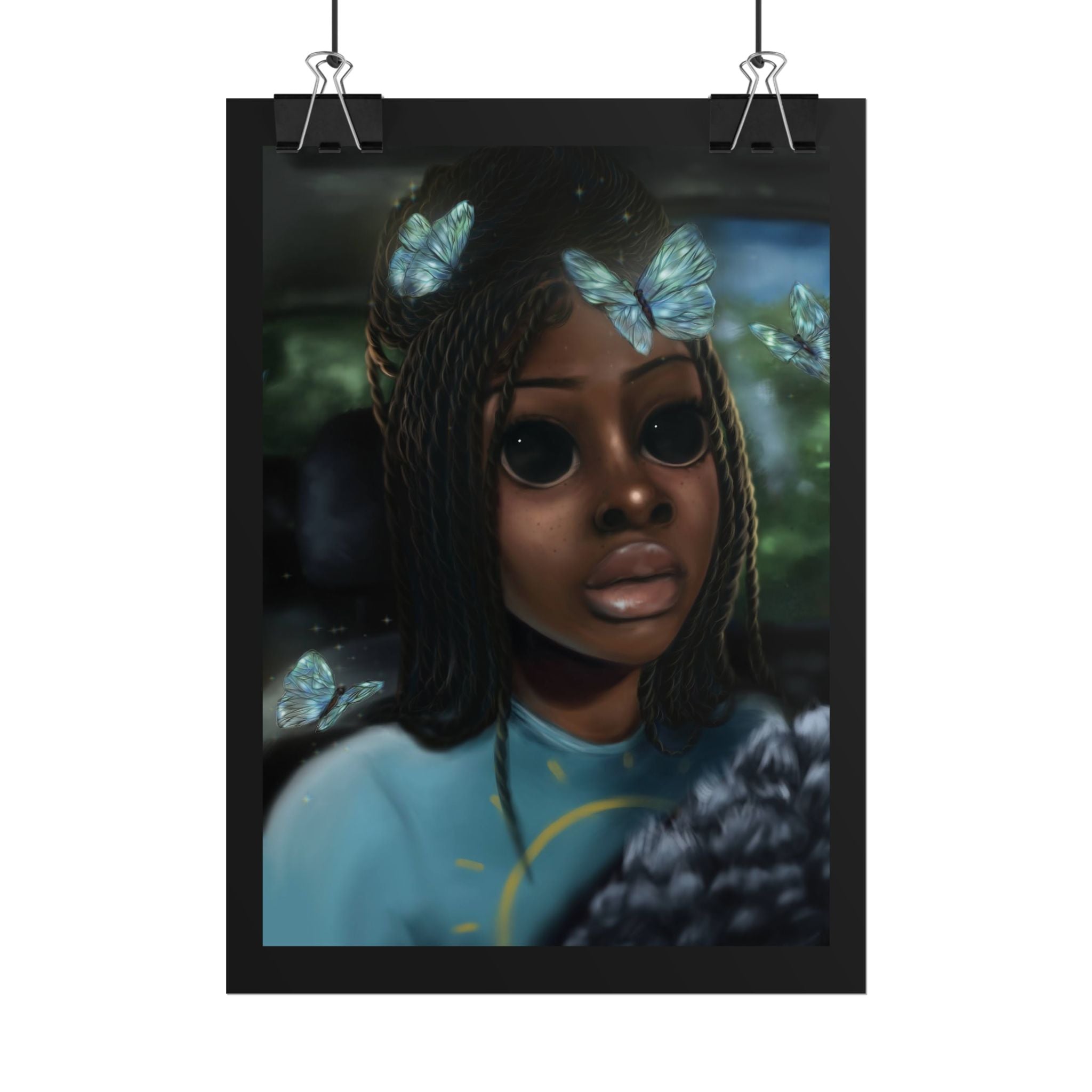 Butterfly Girl Rolled Poster — Surreal Portrait Wall Art