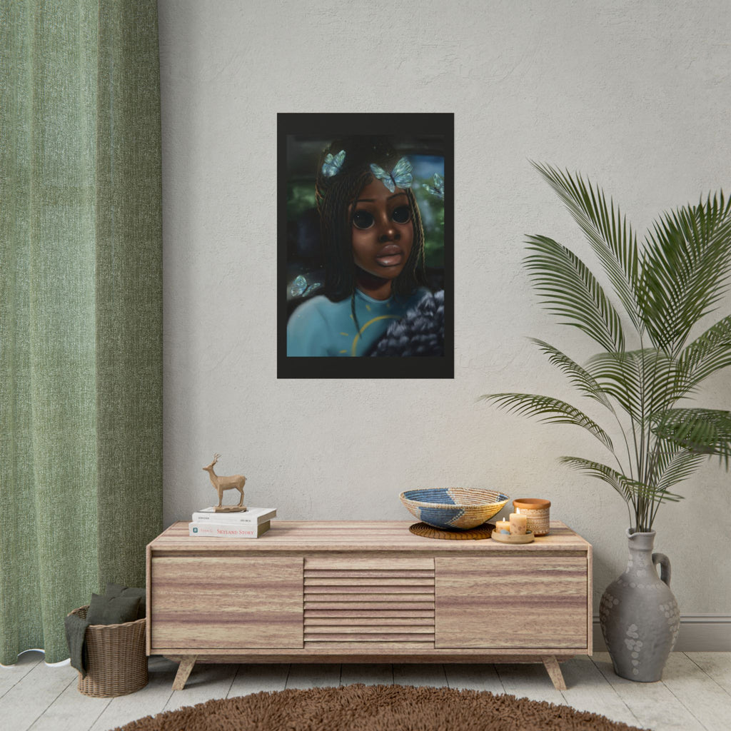 Butterfly Girl Rolled Poster — Surreal Portrait Wall Art