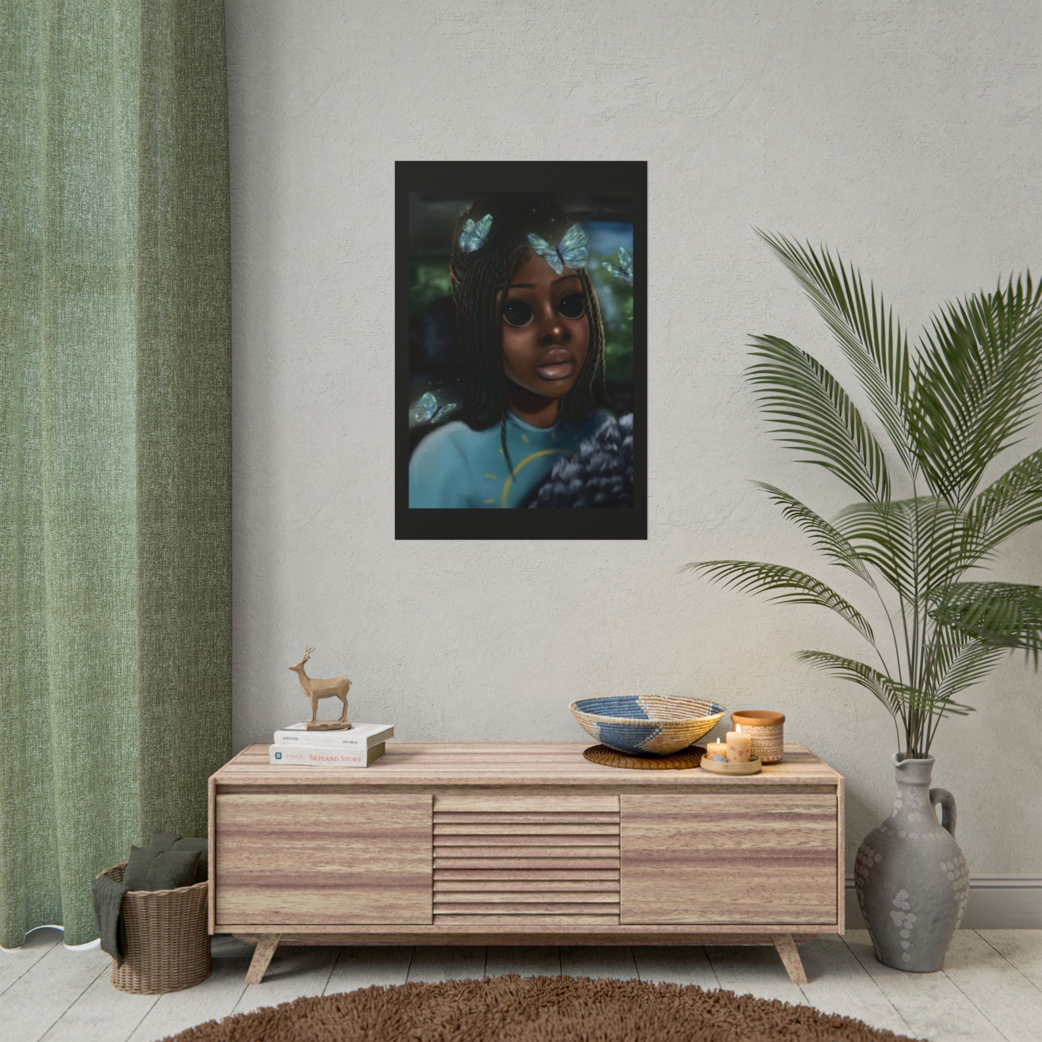 Butterfly Girl Rolled Poster — Surreal Portrait Wall Art