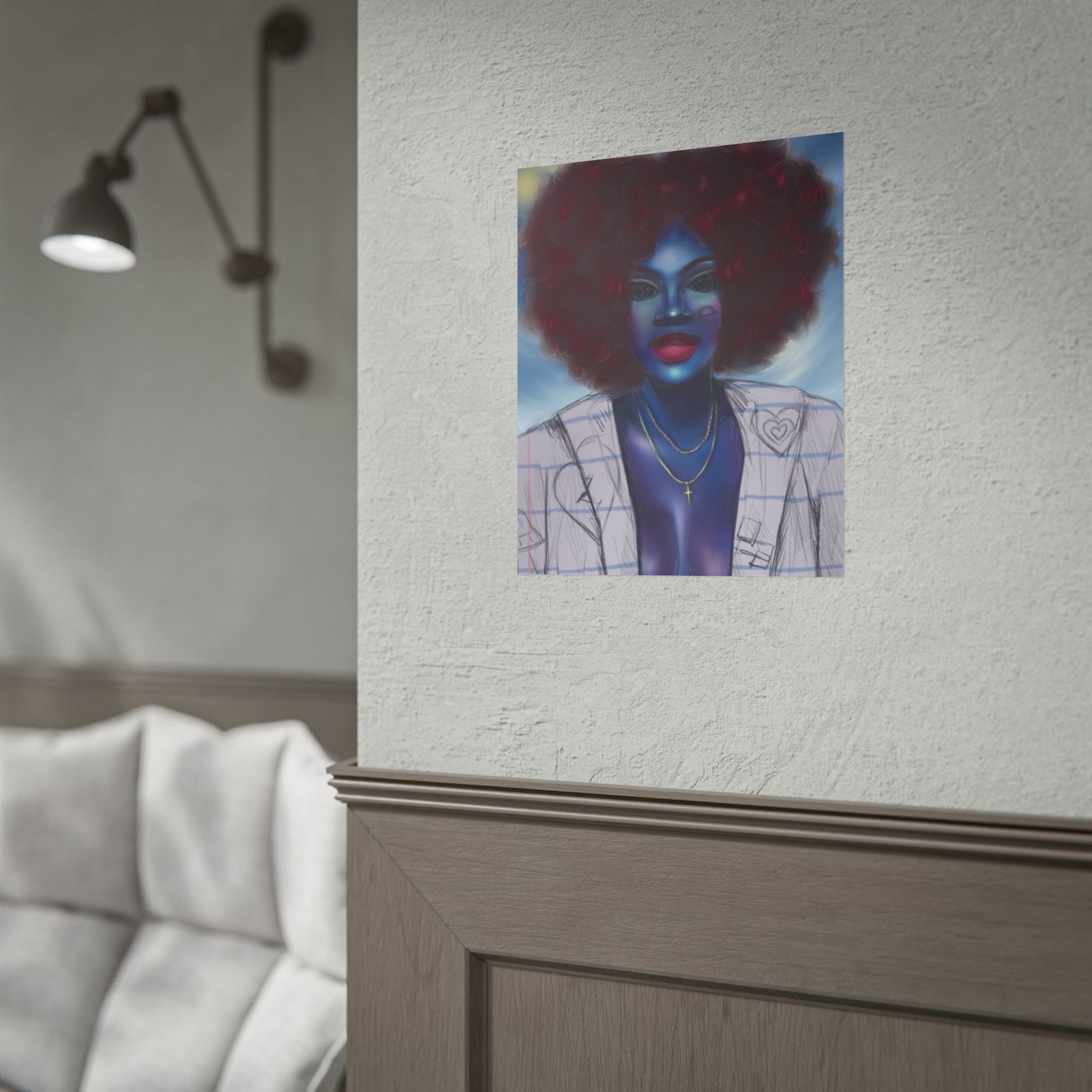 Blue Afro Portrait Poster — Bold Afrocentric Wall Art Print