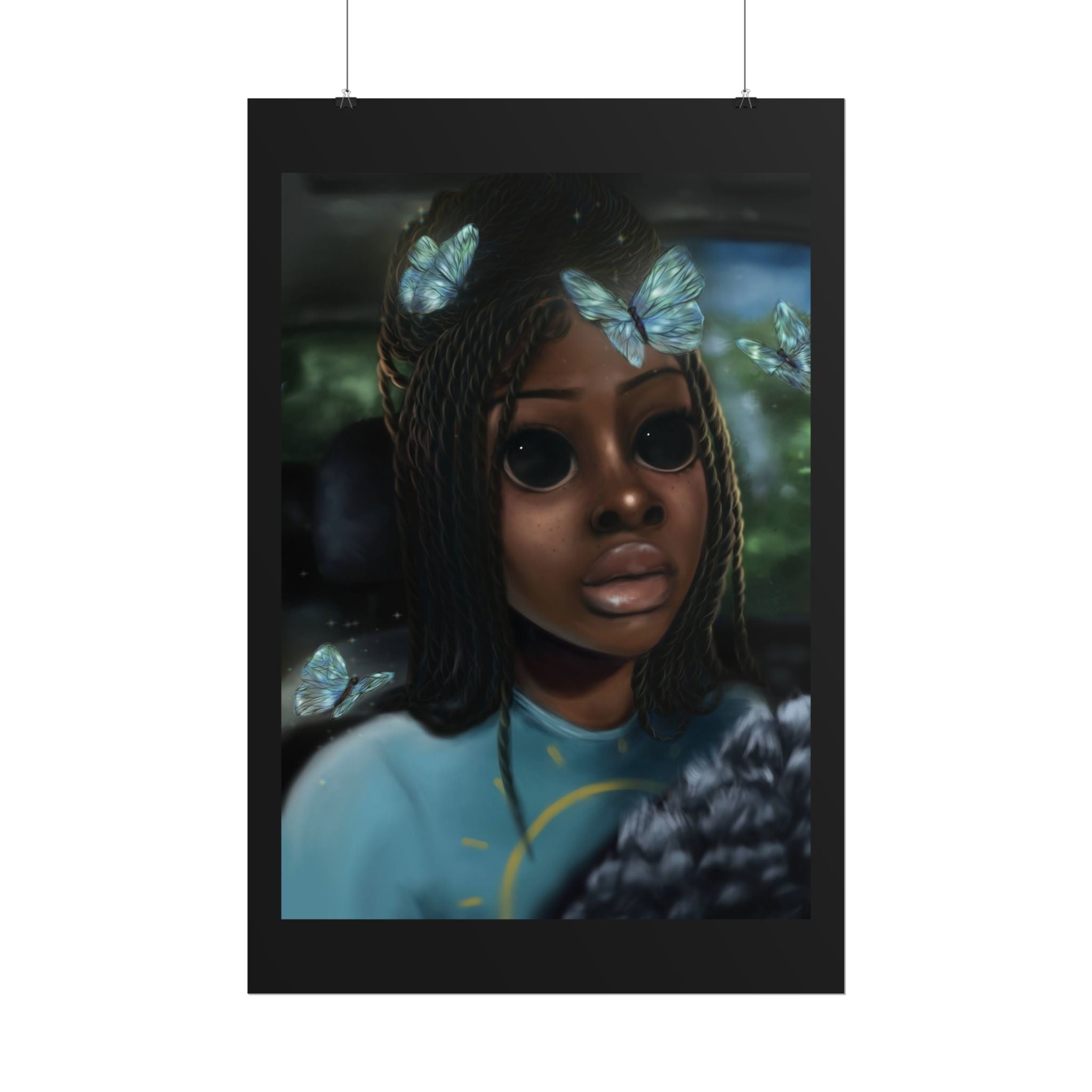 Butterfly Girl Rolled Poster — Surreal Portrait Wall Art