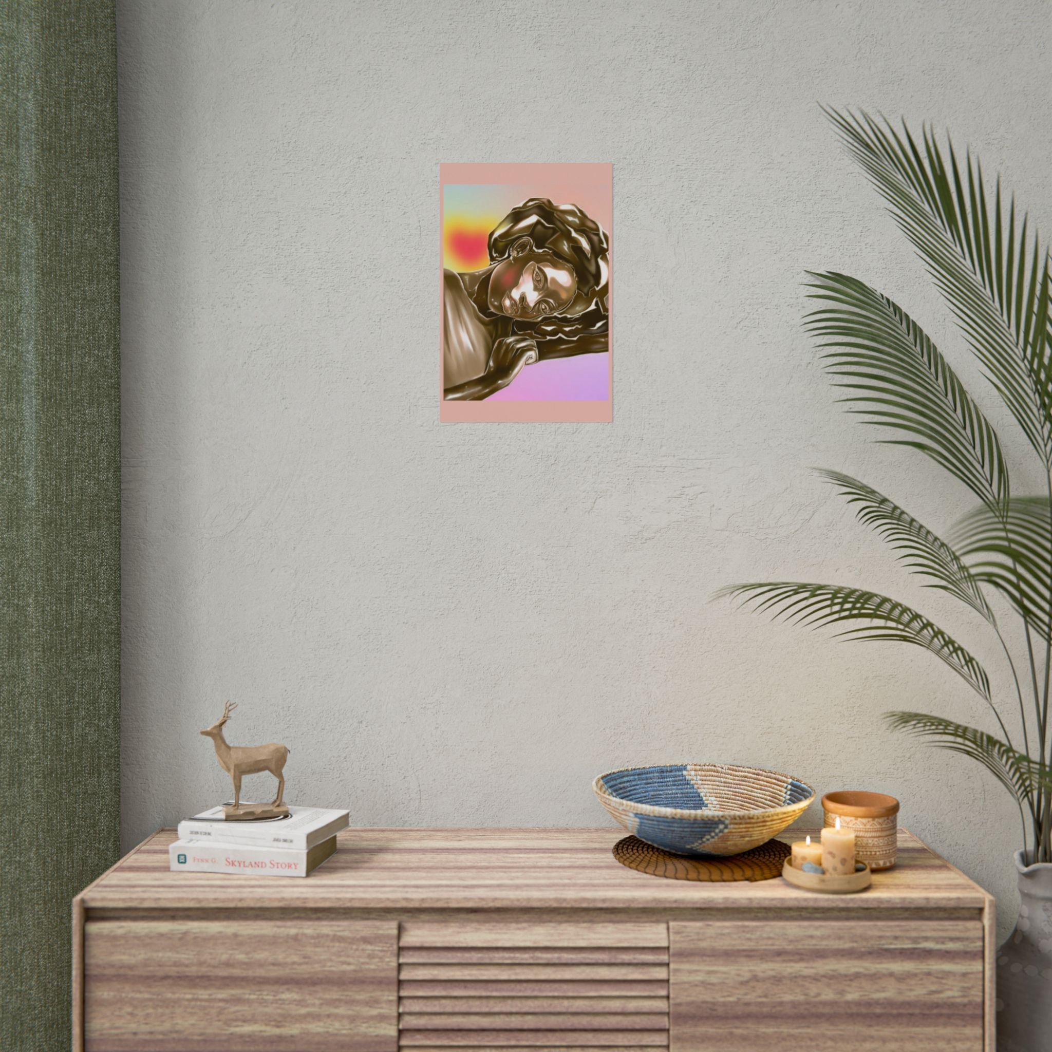 Rolled Art Poster — Golden Afro Portrait on Pastel Gradient
