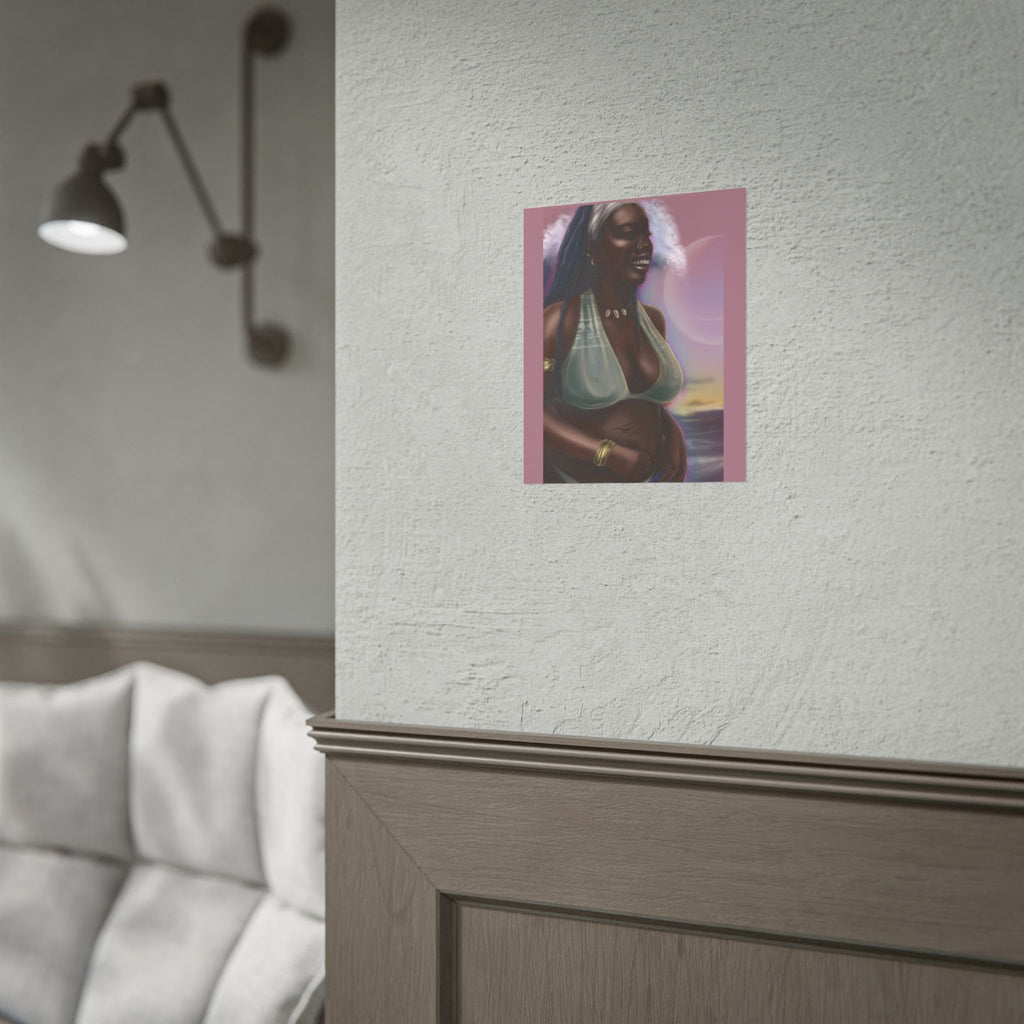 Pregnant Mother Portrait Rolled Poster — Afrocentric Beach Maternity Art Print