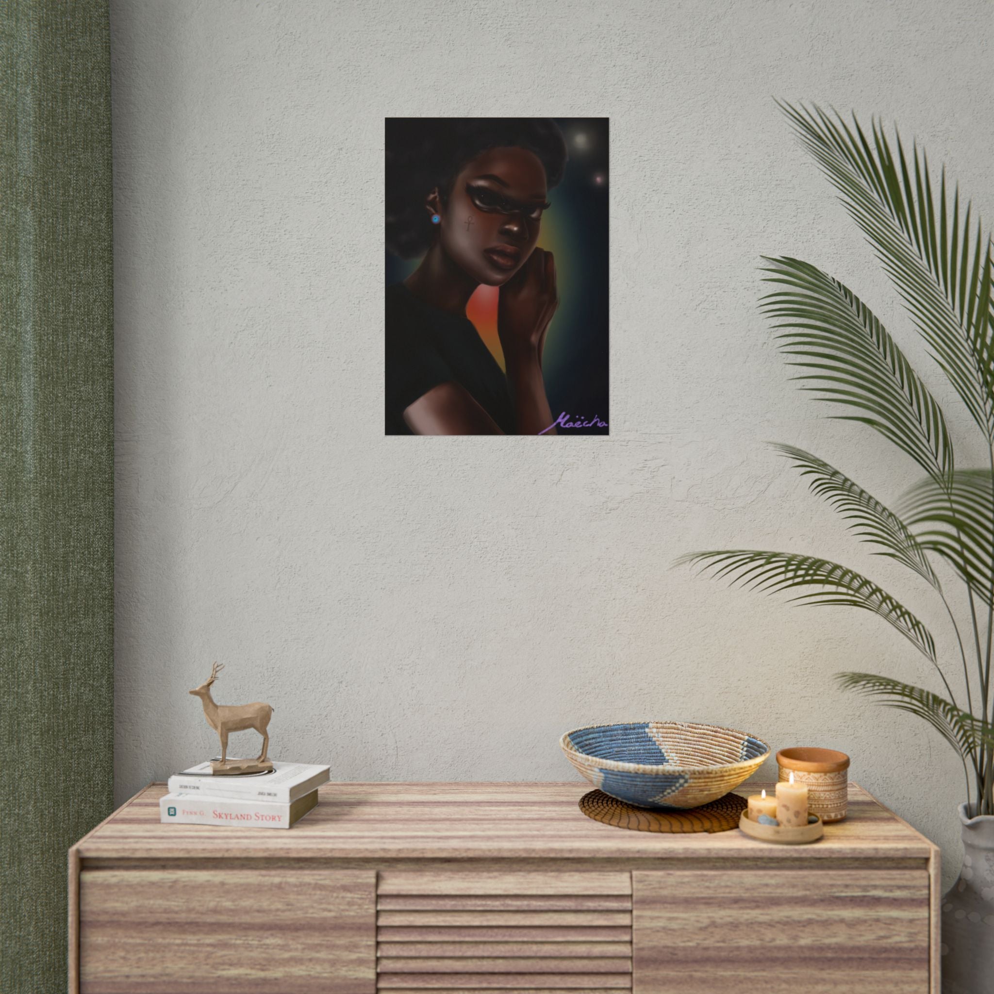 Afrofuturistic Portrait Poster — Moody Black Woman Art Print