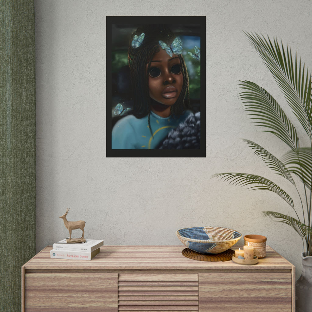 Butterfly Girl Rolled Poster — Surreal Portrait Wall Art