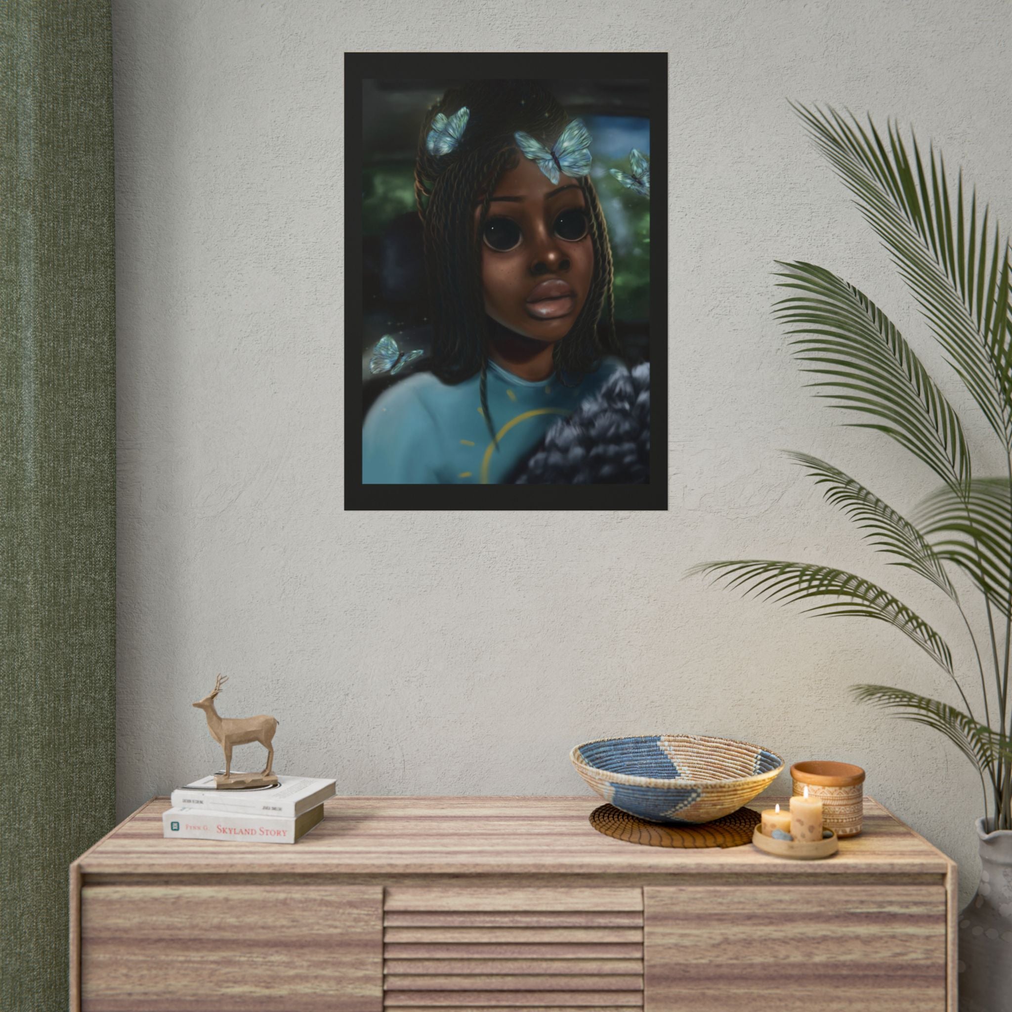 Butterfly Girl Rolled Poster — Surreal Portrait Wall Art