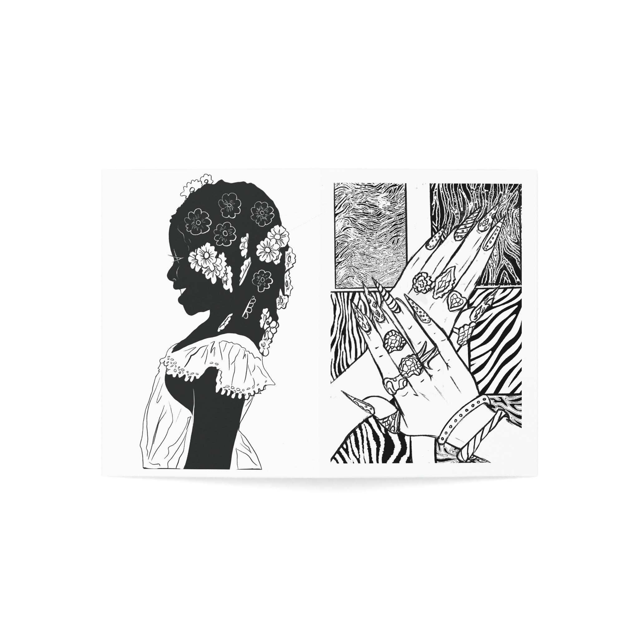 Floral Silhouette Greeting Cards — Black & White Art Pack (1/10/30/50 pcs)