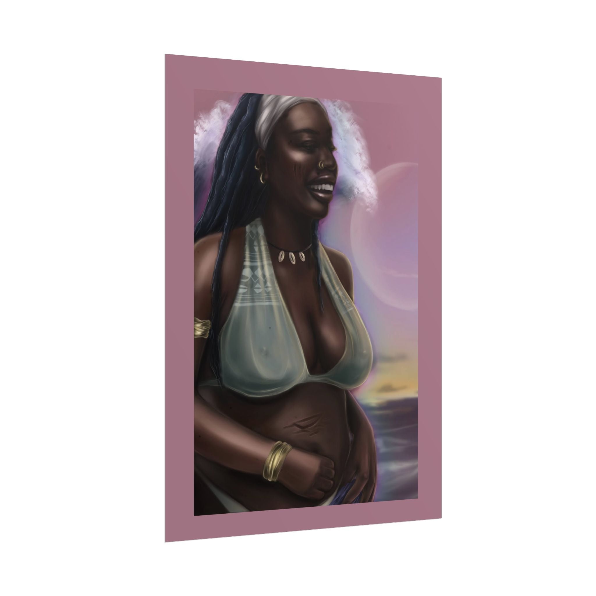 Pregnant Mother Portrait Rolled Poster — Afrocentric Beach Maternity Art Print