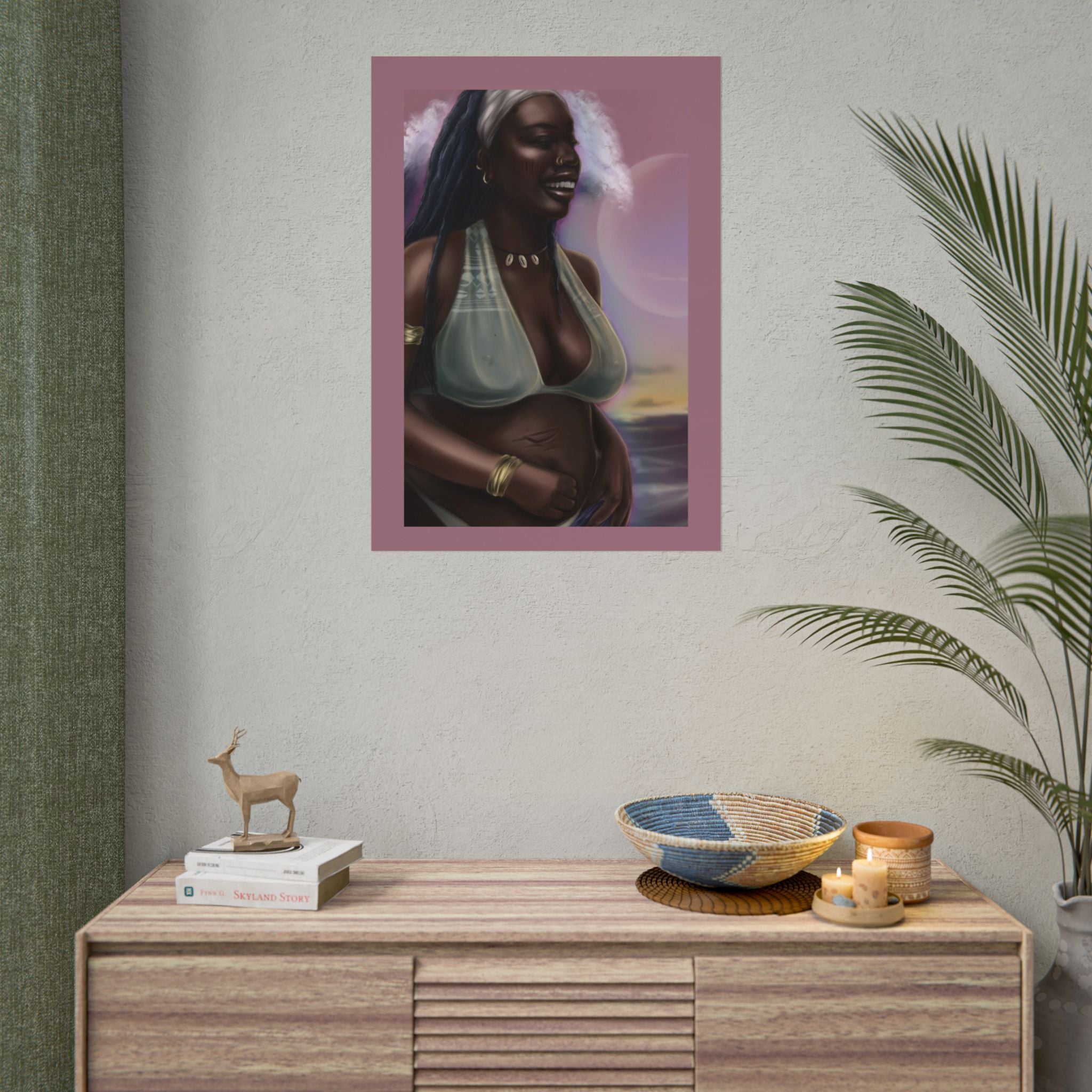 Pregnant Mother Portrait Rolled Poster — Afrocentric Beach Maternity Art Print