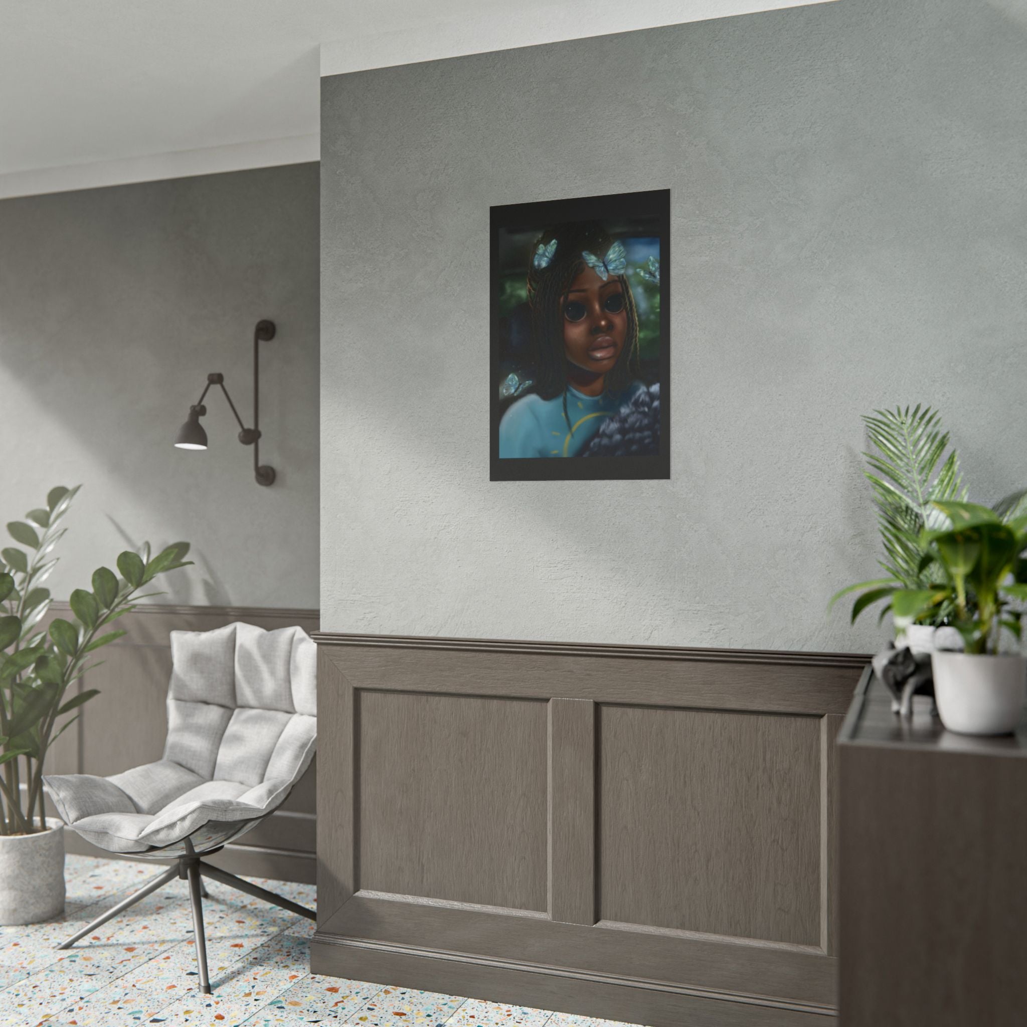 Butterfly Girl Rolled Poster — Surreal Portrait Wall Art