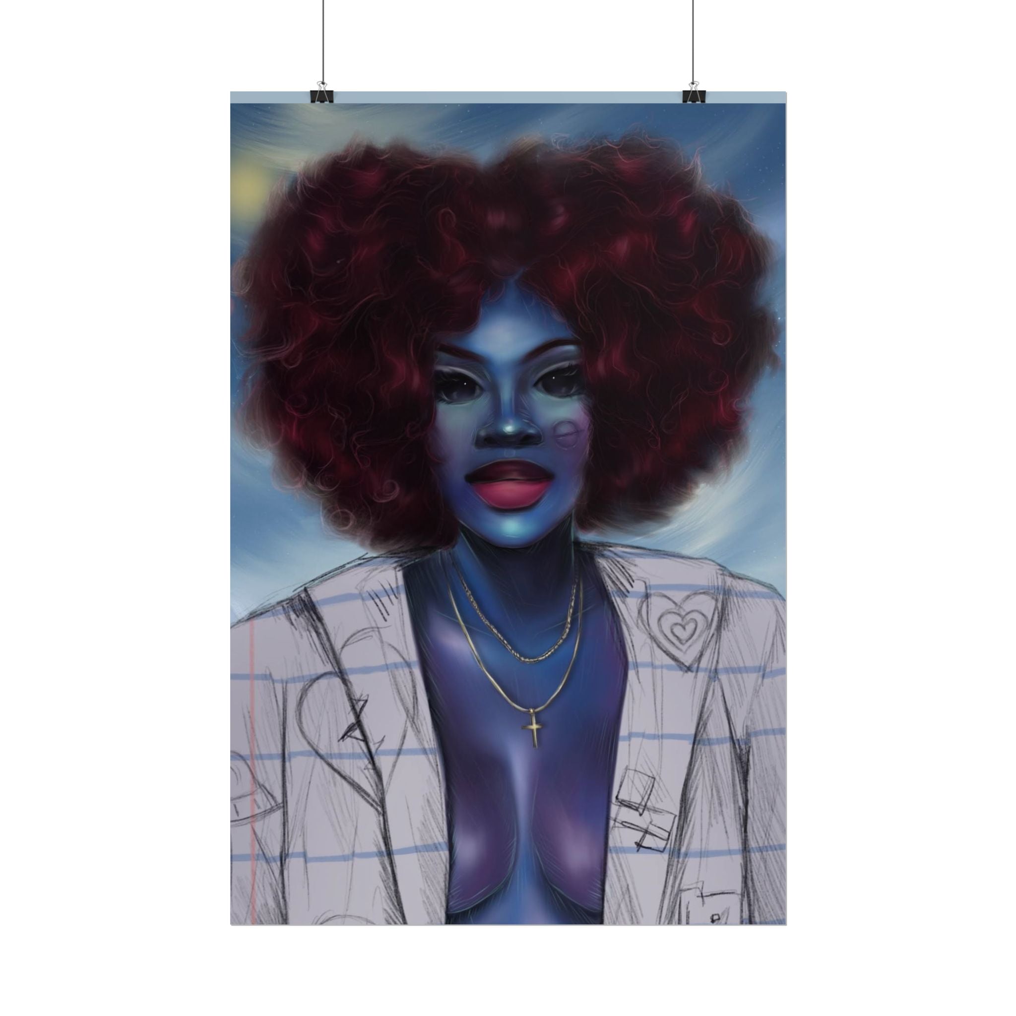 Blue Afro Portrait Poster — Bold Afrocentric Wall Art Print