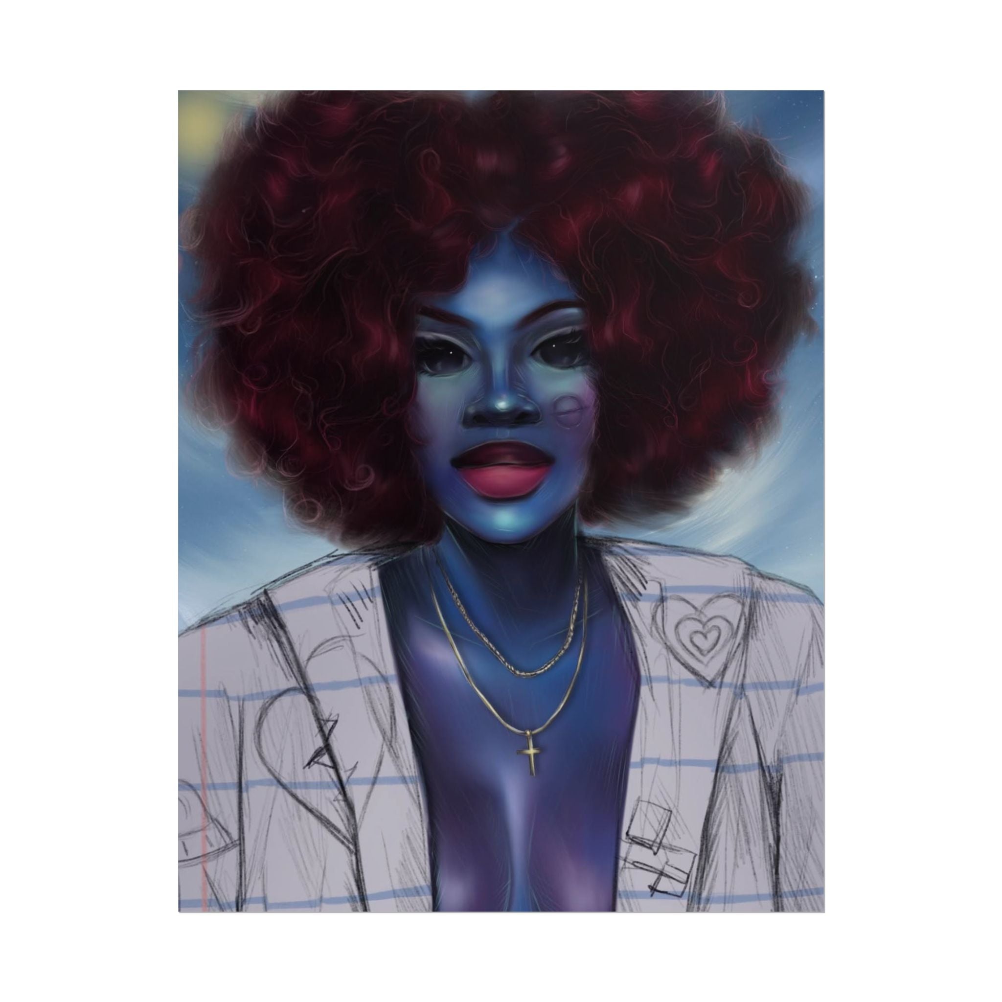 Blue Afro Portrait Poster — Bold Afrocentric Wall Art Print