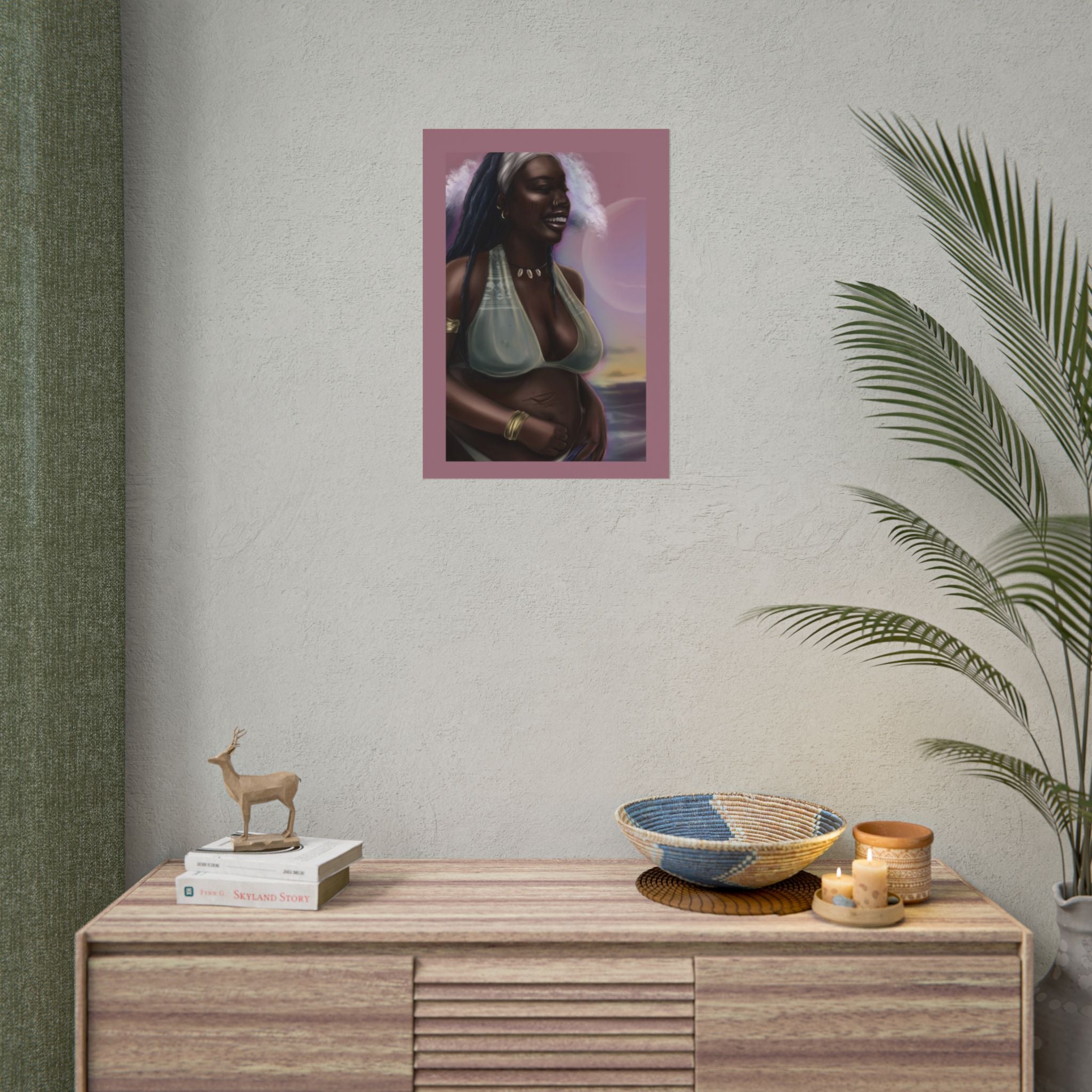 Pregnant Mother Portrait Rolled Poster — Afrocentric Beach Maternity Art Print