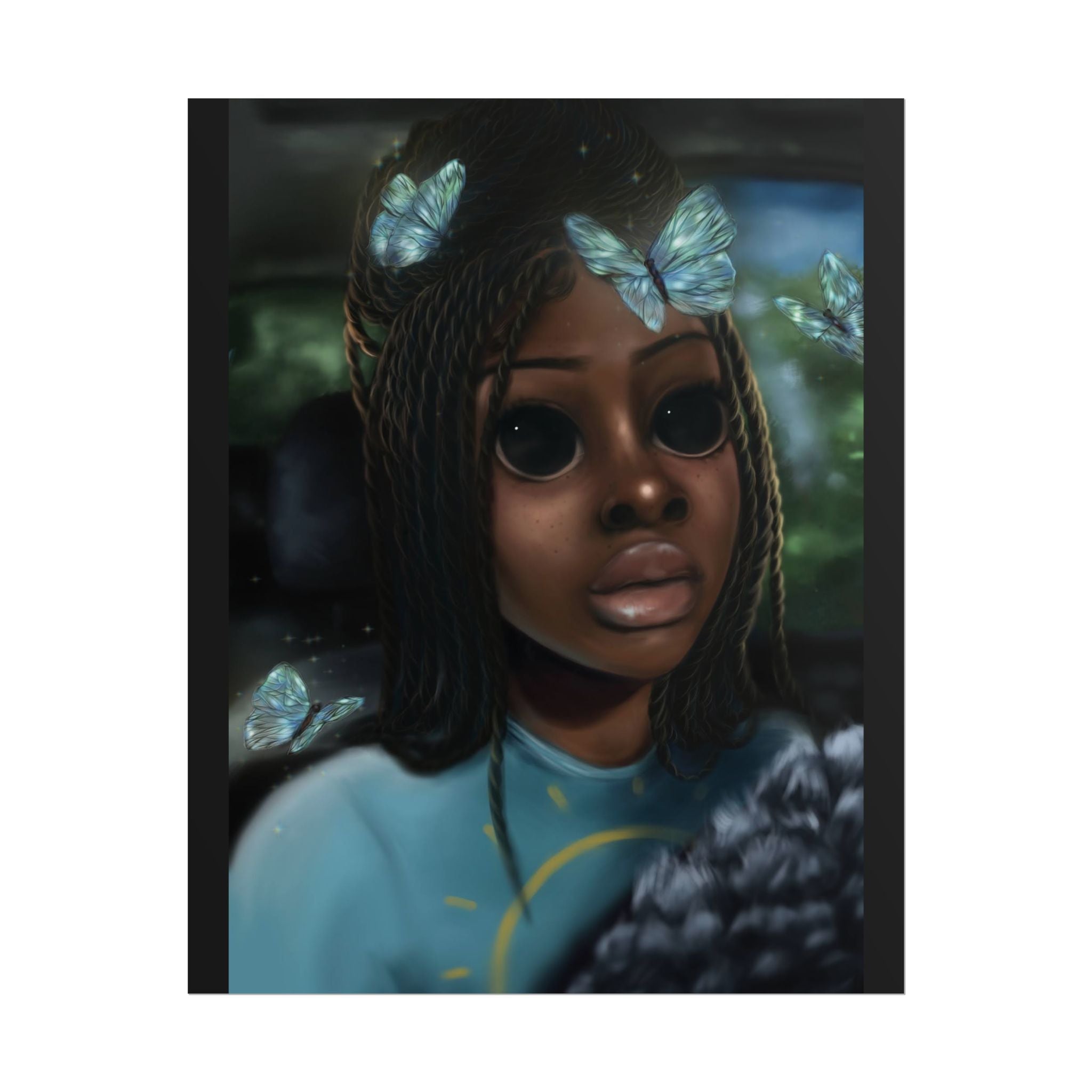 Butterfly Girl Rolled Poster — Surreal Portrait Wall Art