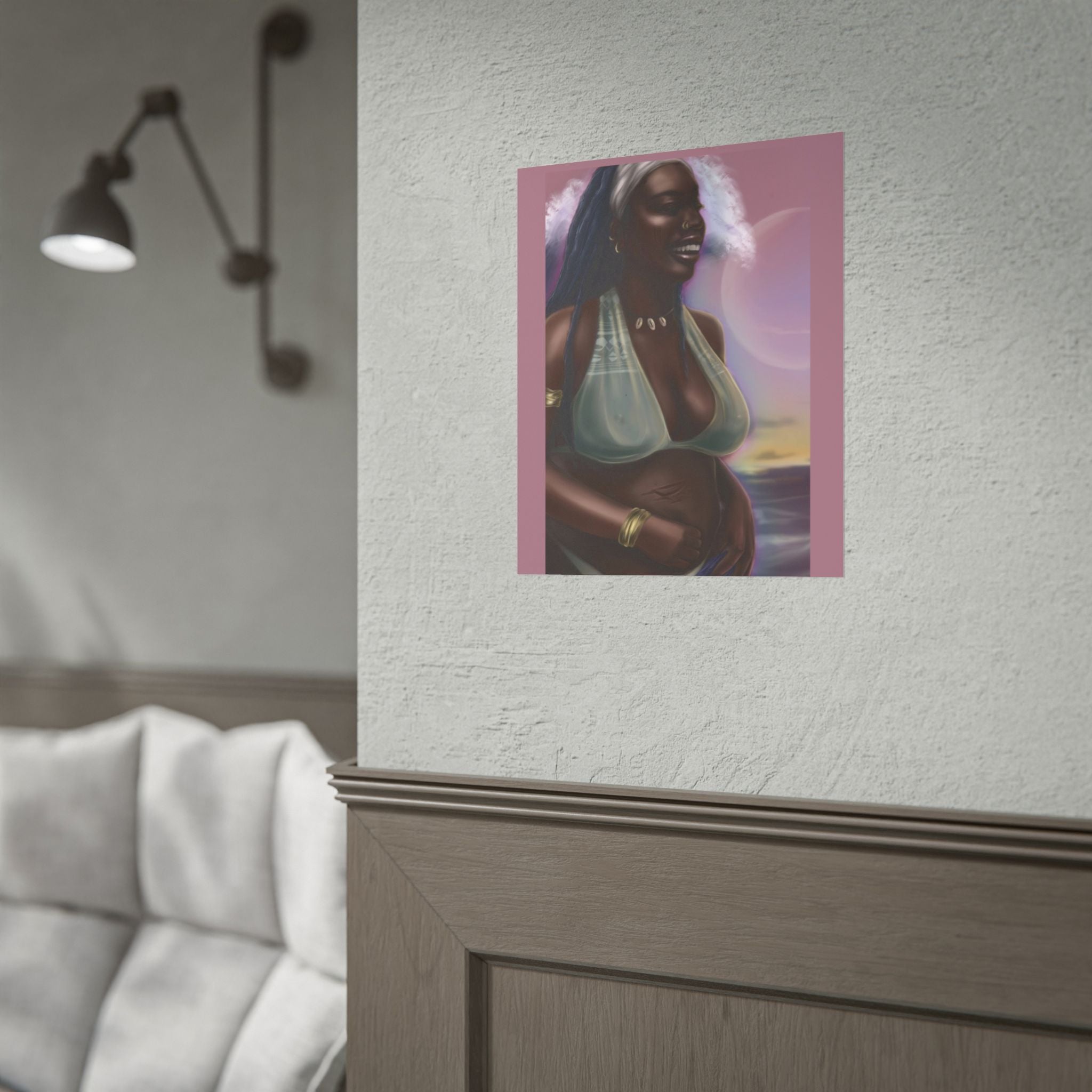 Pregnant Mother Portrait Rolled Poster — Afrocentric Beach Maternity Art Print