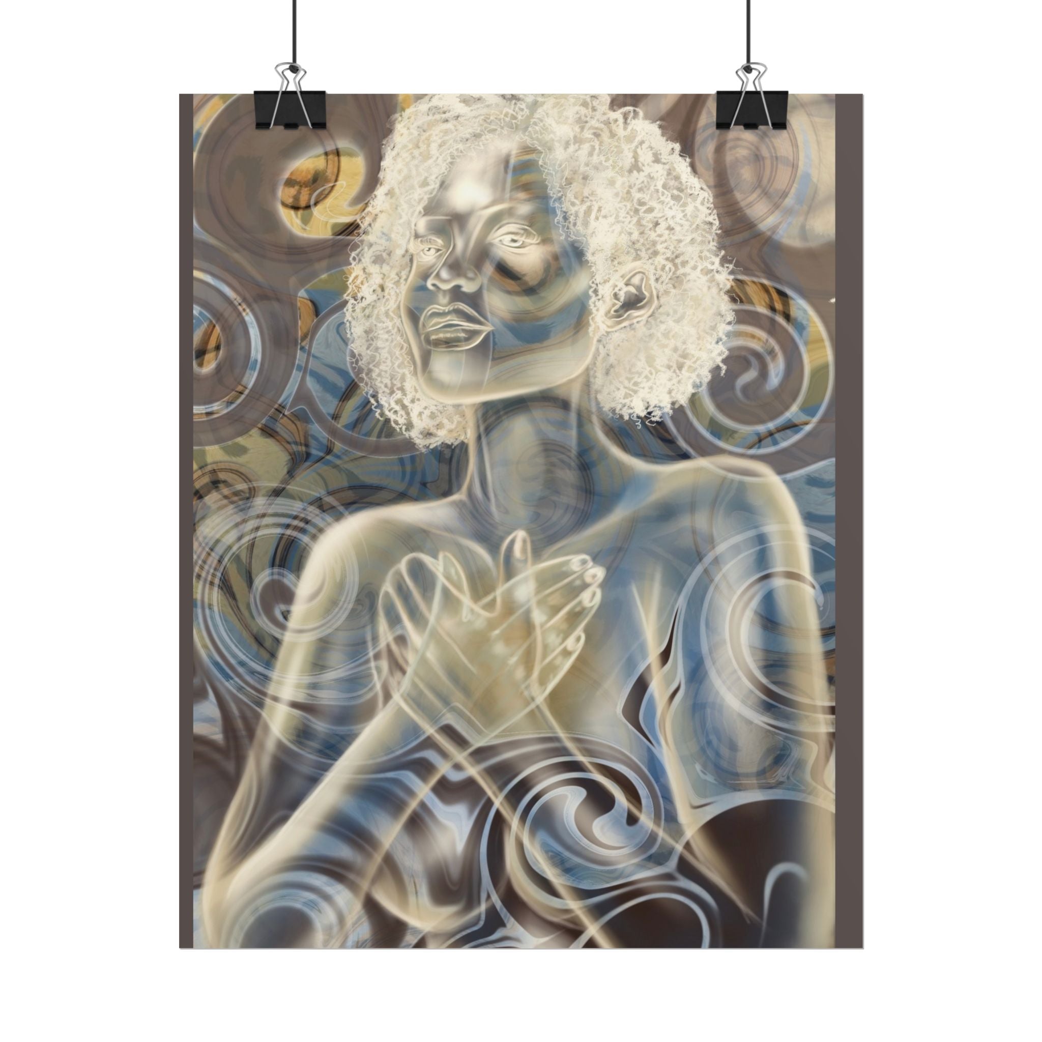Rolled Poster — Serene Embrace Afro Woman Art Print