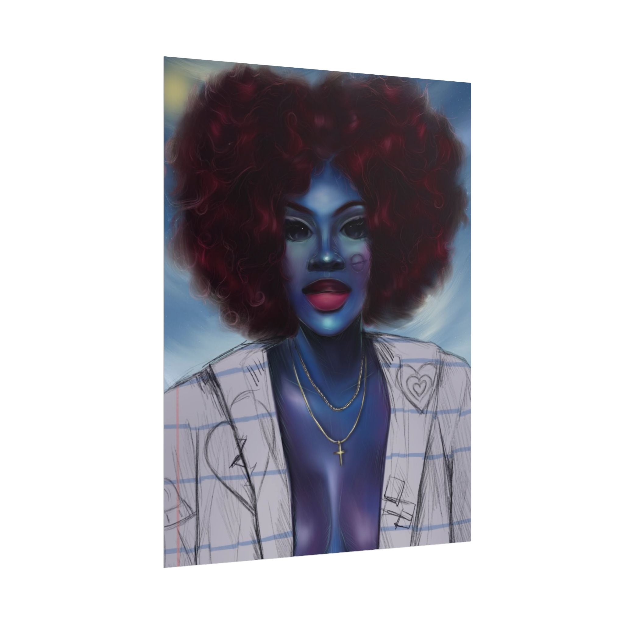 Blue Afro Portrait Poster — Bold Afrocentric Wall Art Print