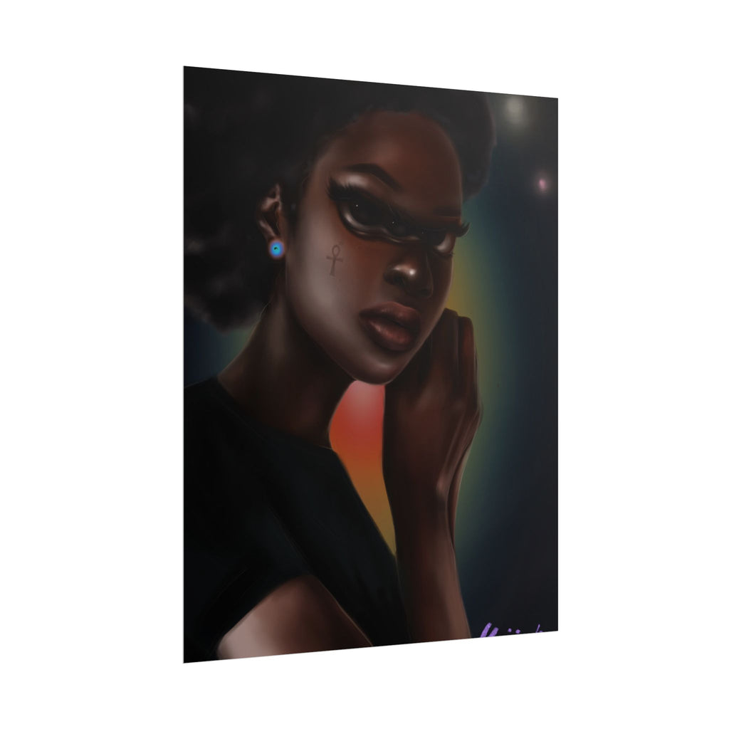 Afrofuturistic Portrait Poster — Moody Black Woman Art Print