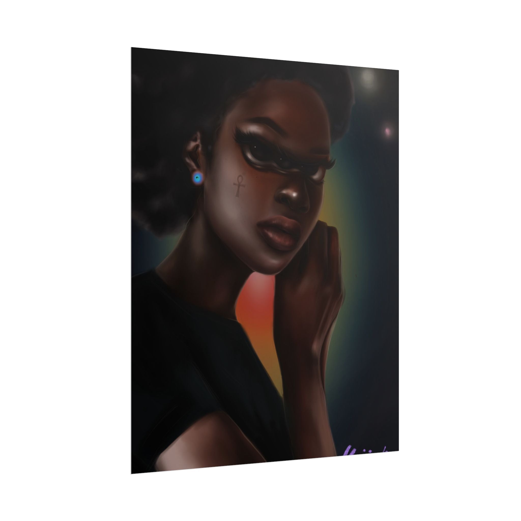 Afrofuturistic Portrait Poster — Moody Black Woman Art Print