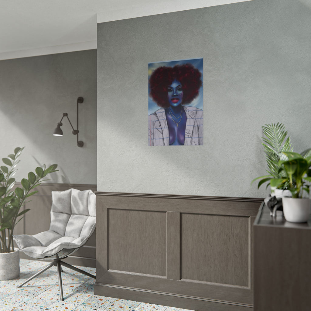 Blue Afro Portrait Poster — Bold Afrocentric Wall Art Print