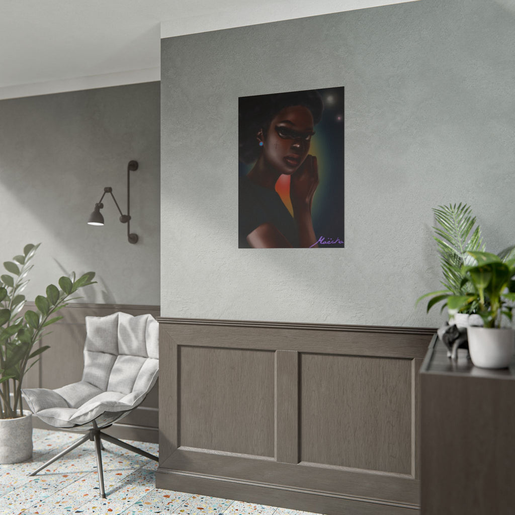 Afrofuturistic Portrait Poster — Moody Black Woman Art Print