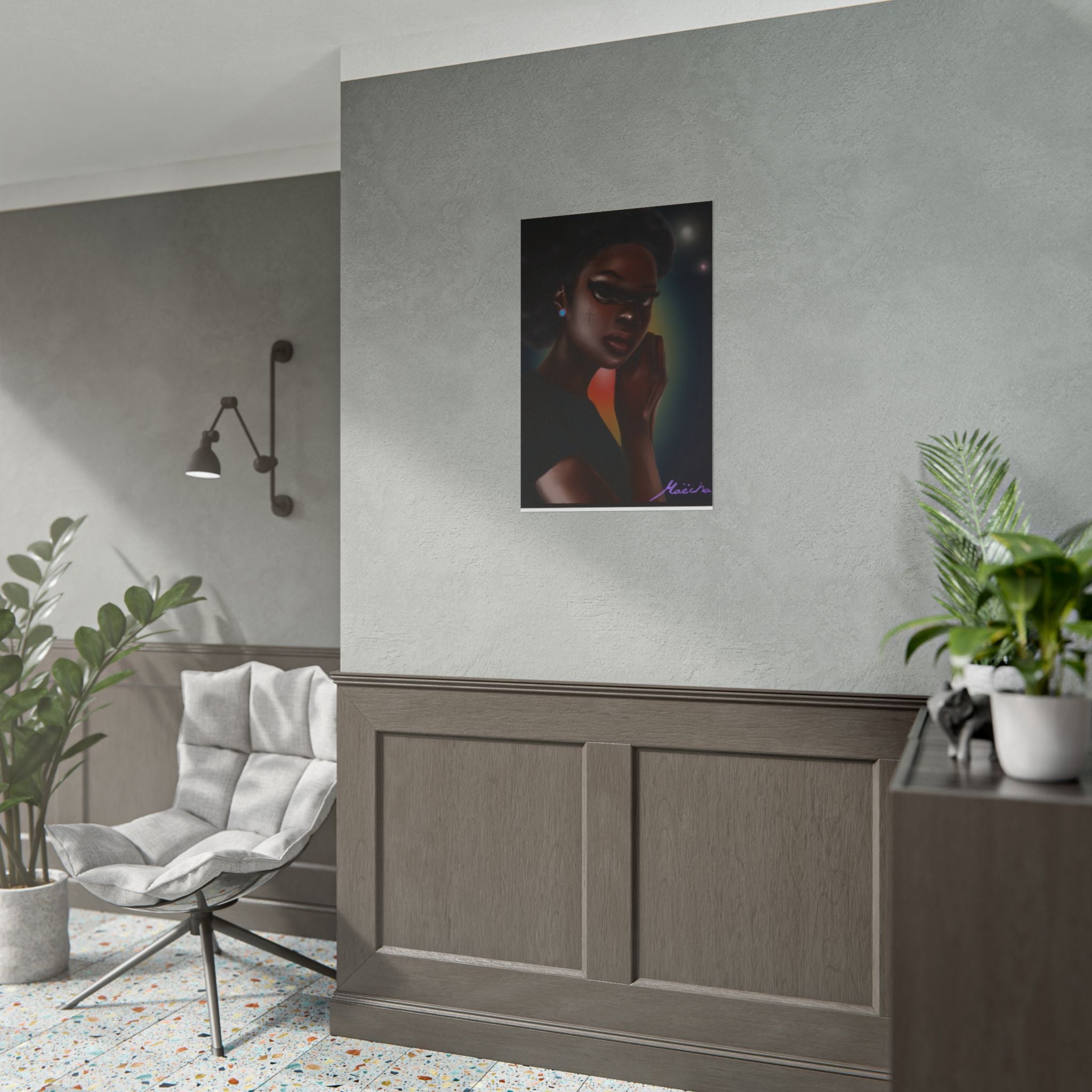 Afrofuturistic Portrait Poster — Moody Black Woman Art Print