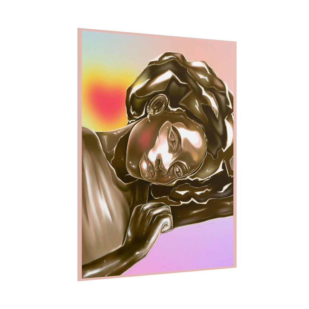 Rolled Art Poster — Golden Afro Portrait on Pastel Gradient